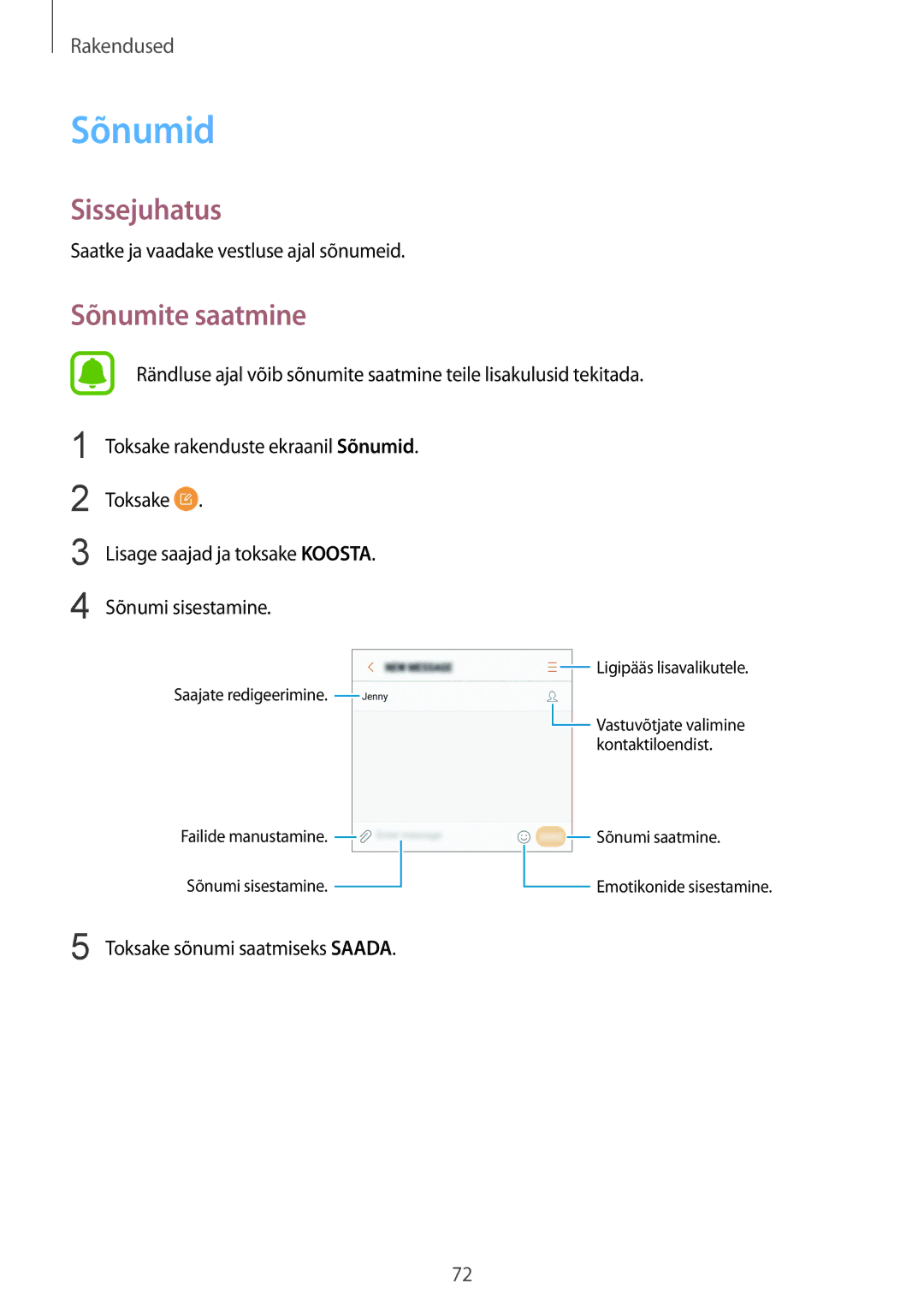 Samsung SM-G930FZDASEB manual Sõnumid, Sõnumite saatmine 