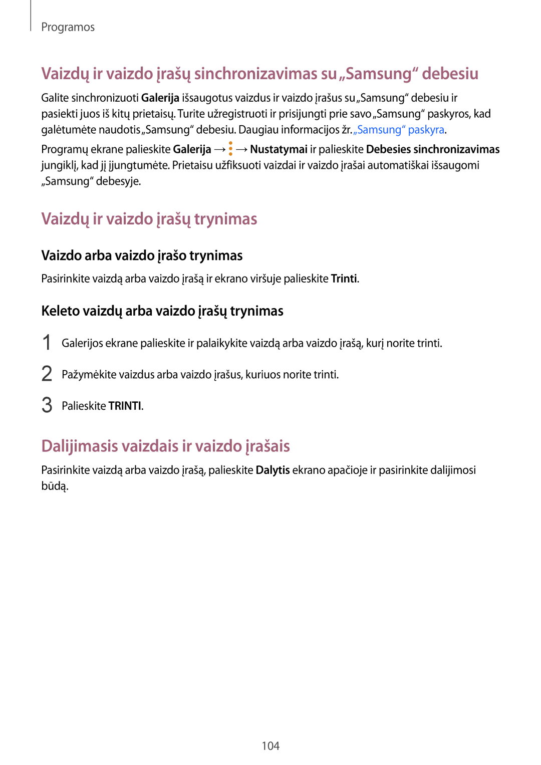 Samsung SM-G930FZDASEB manual Vaizdų ir vaizdo įrašų trynimas, Dalijimasis vaizdais ir vaizdo įrašais 