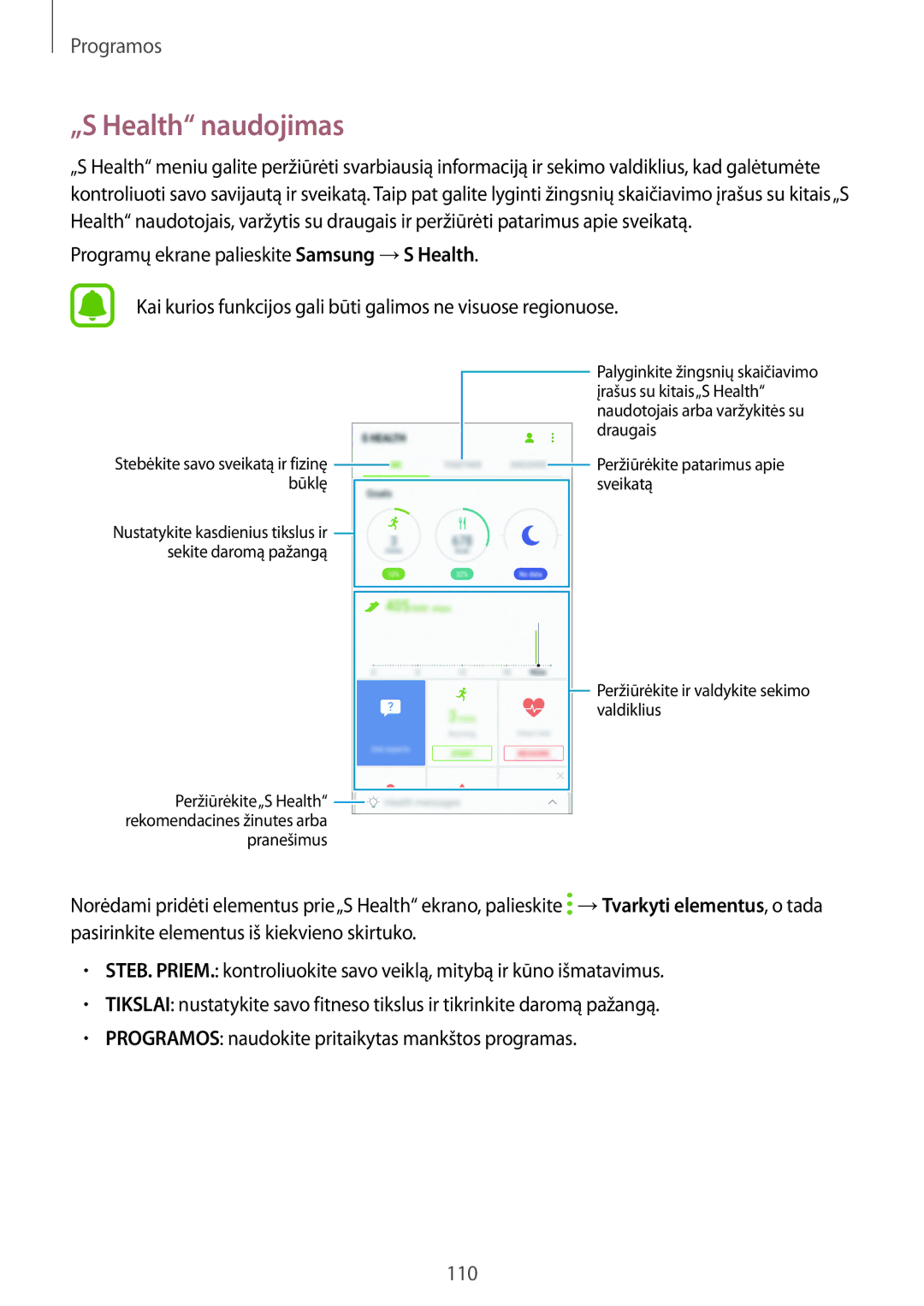 Samsung SM-G930FZDASEB manual „S Health naudojimas 