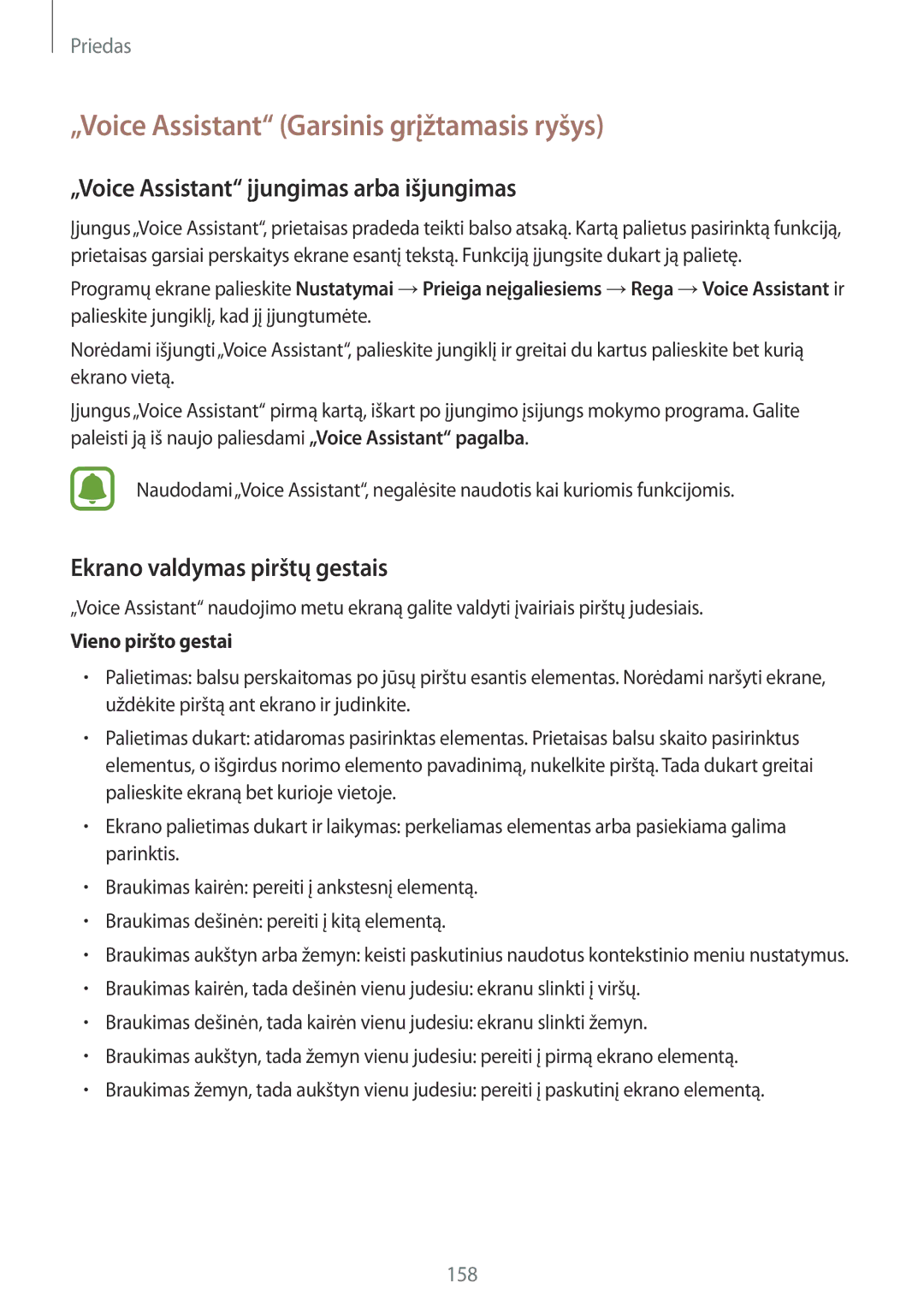 Samsung SM-G930FZDASEB manual „Voice Assistant Garsinis grįžtamasis ryšys, „Voice Assistant įjungimas arba išjungimas 