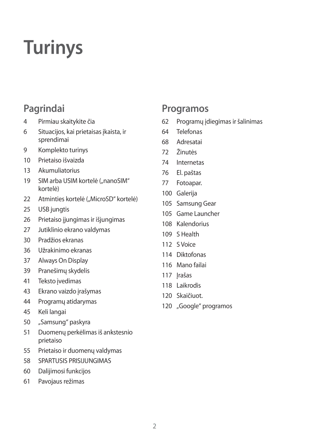 Samsung SM-G930FZDASEB manual Turinys 