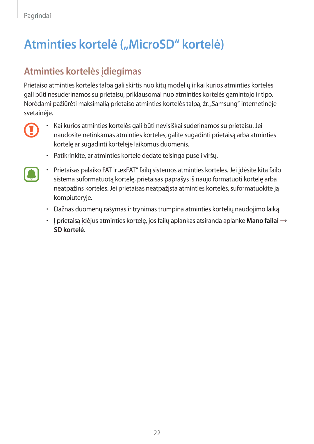 Samsung SM-G930FZDASEB manual Atminties kortelė „MicroSD kortelė, Atminties kortelės įdiegimas 
