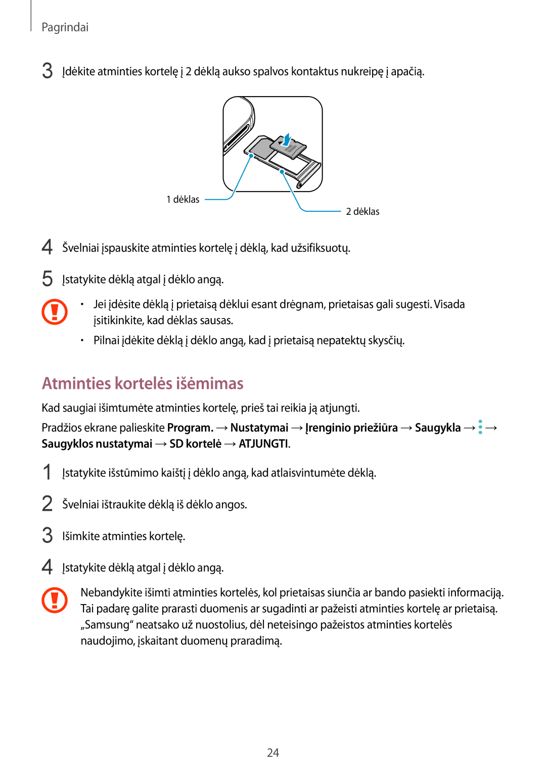 Samsung SM-G930FZDASEB manual Atminties kortelės išėmimas 