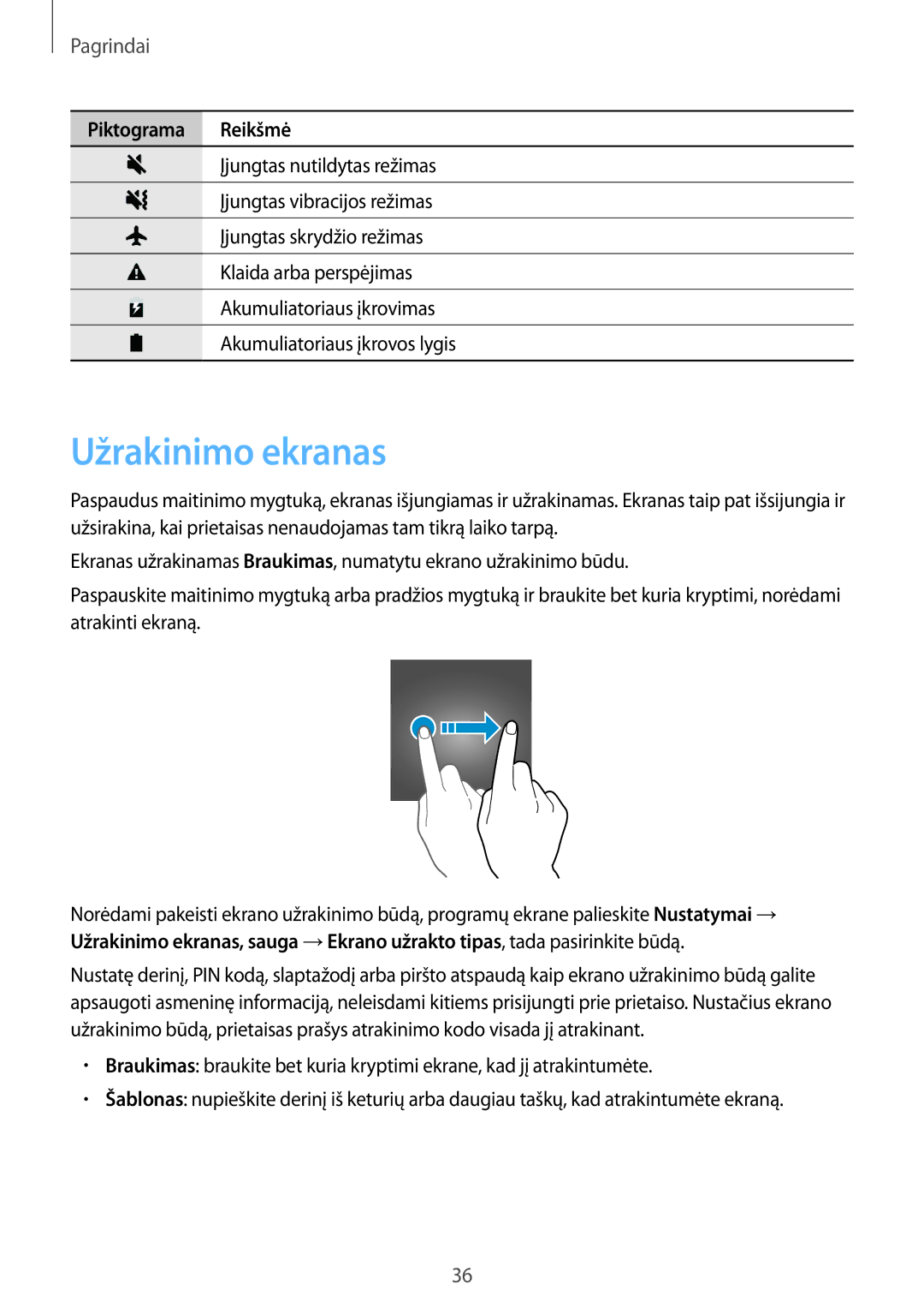 Samsung SM-G930FZDASEB manual Užrakinimo ekranas 