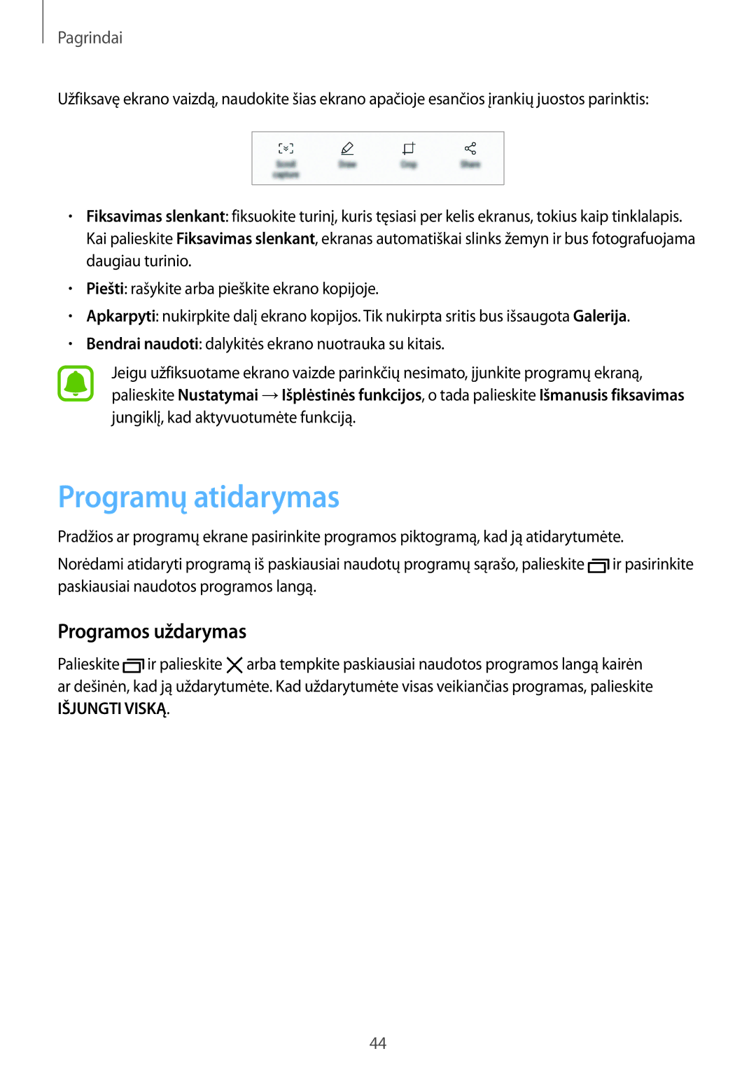 Samsung SM-G930FZDASEB manual Programų atidarymas, Programos uždarymas 