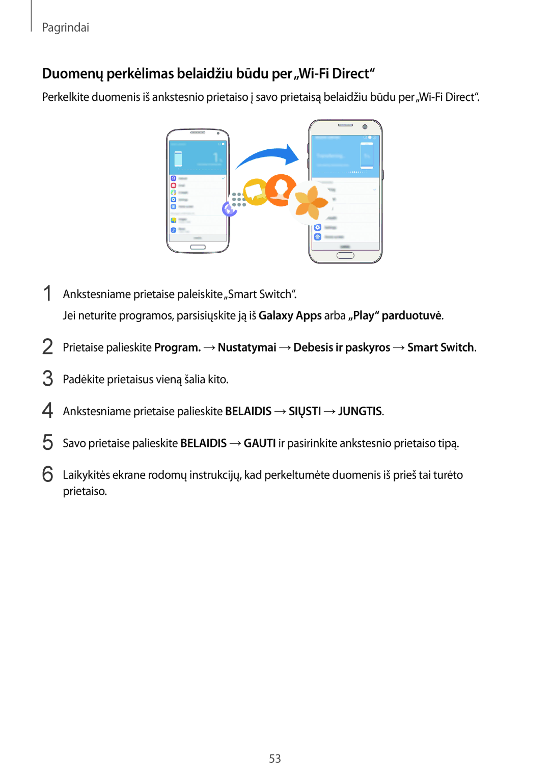 Samsung SM-G930FZDASEB manual Duomenų perkėlimas belaidžiu būdu per„Wi-Fi Direct 