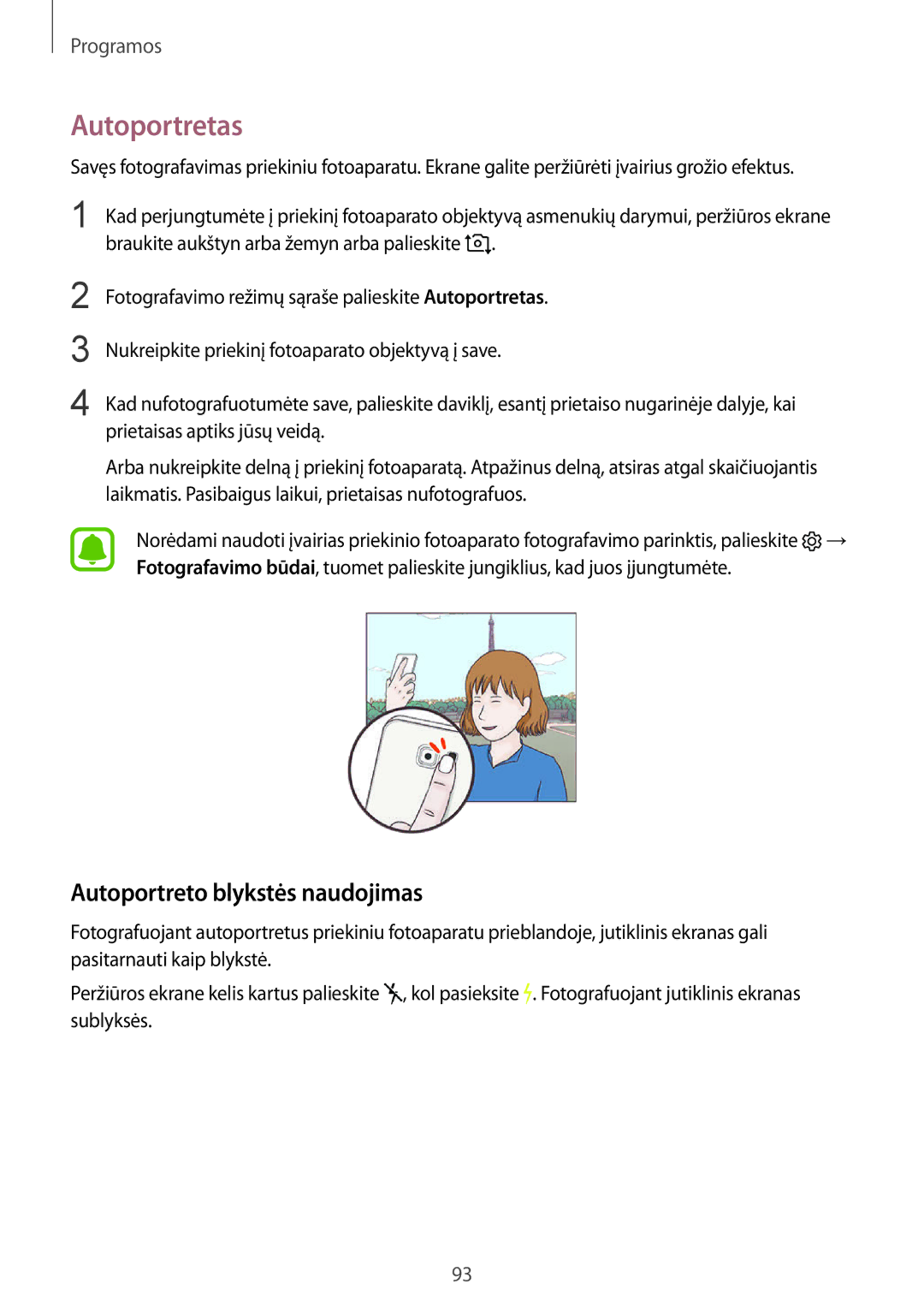 Samsung SM-G930FZDASEB manual Autoportretas, Autoportreto blykstės naudojimas 