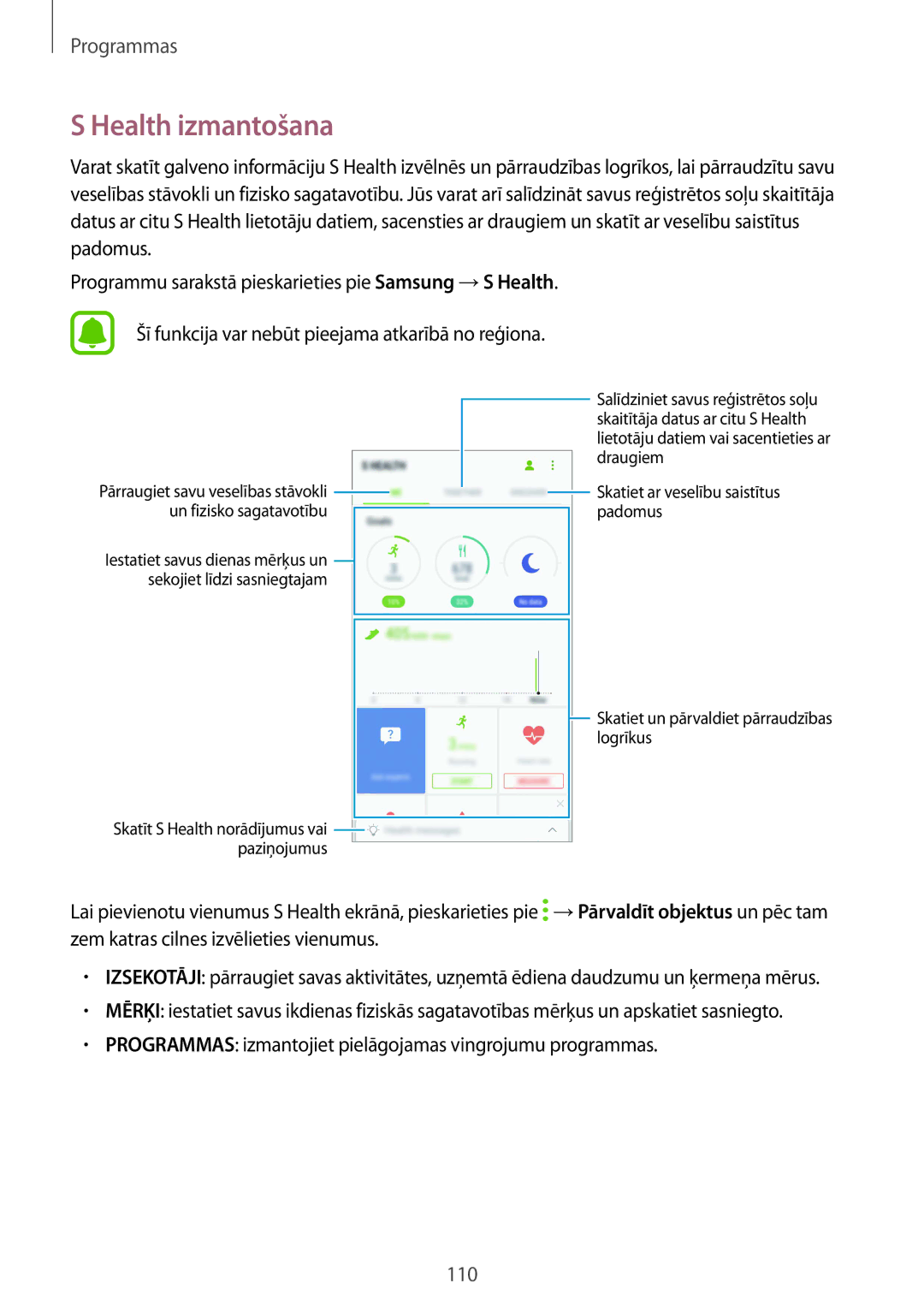 Samsung SM-G930FZDASEB manual Health izmantošana 