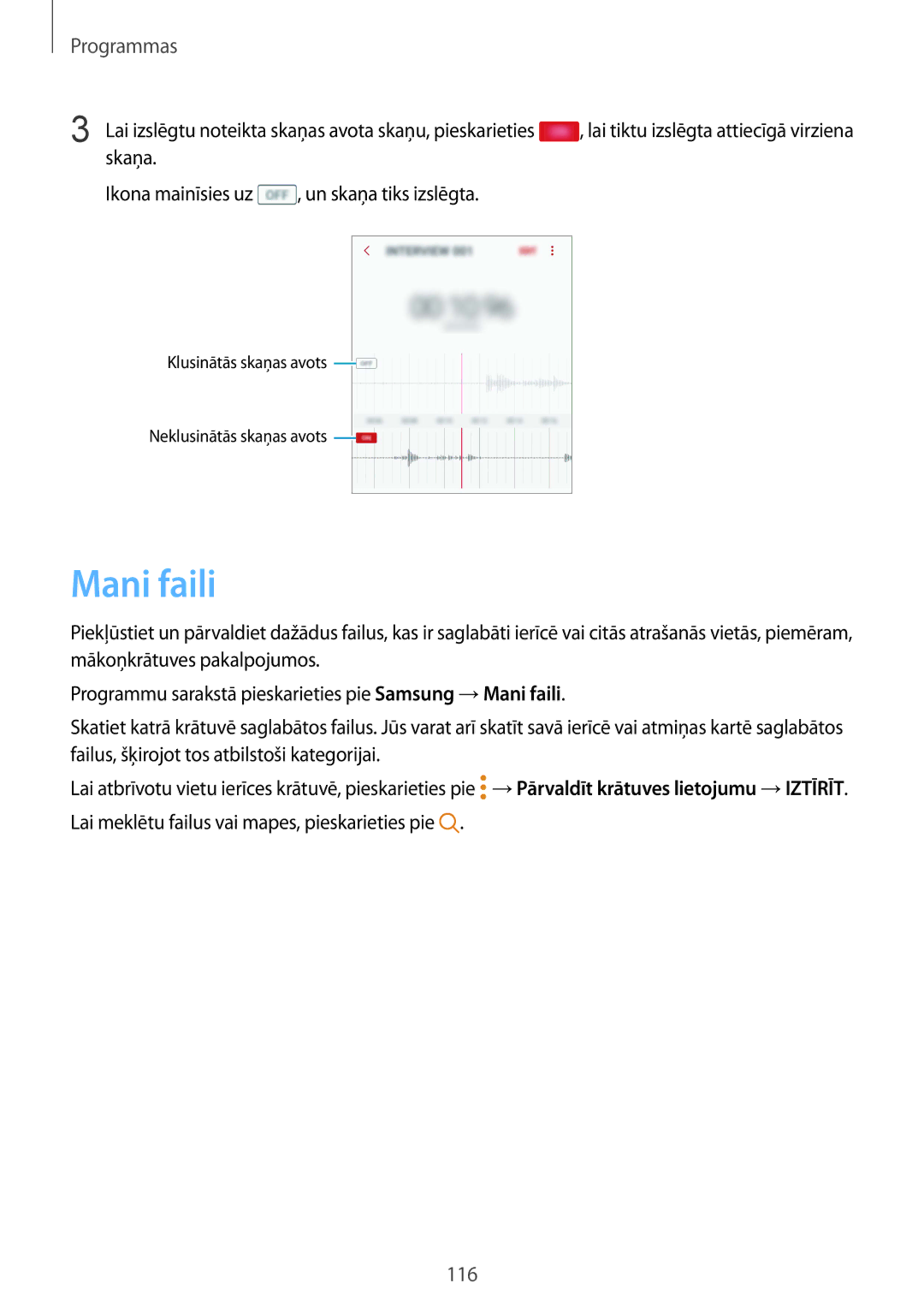 Samsung SM-G930FZDASEB manual Mani faili, Skaņa Ikona mainīsies uz , un skaņa tiks izslēgta 