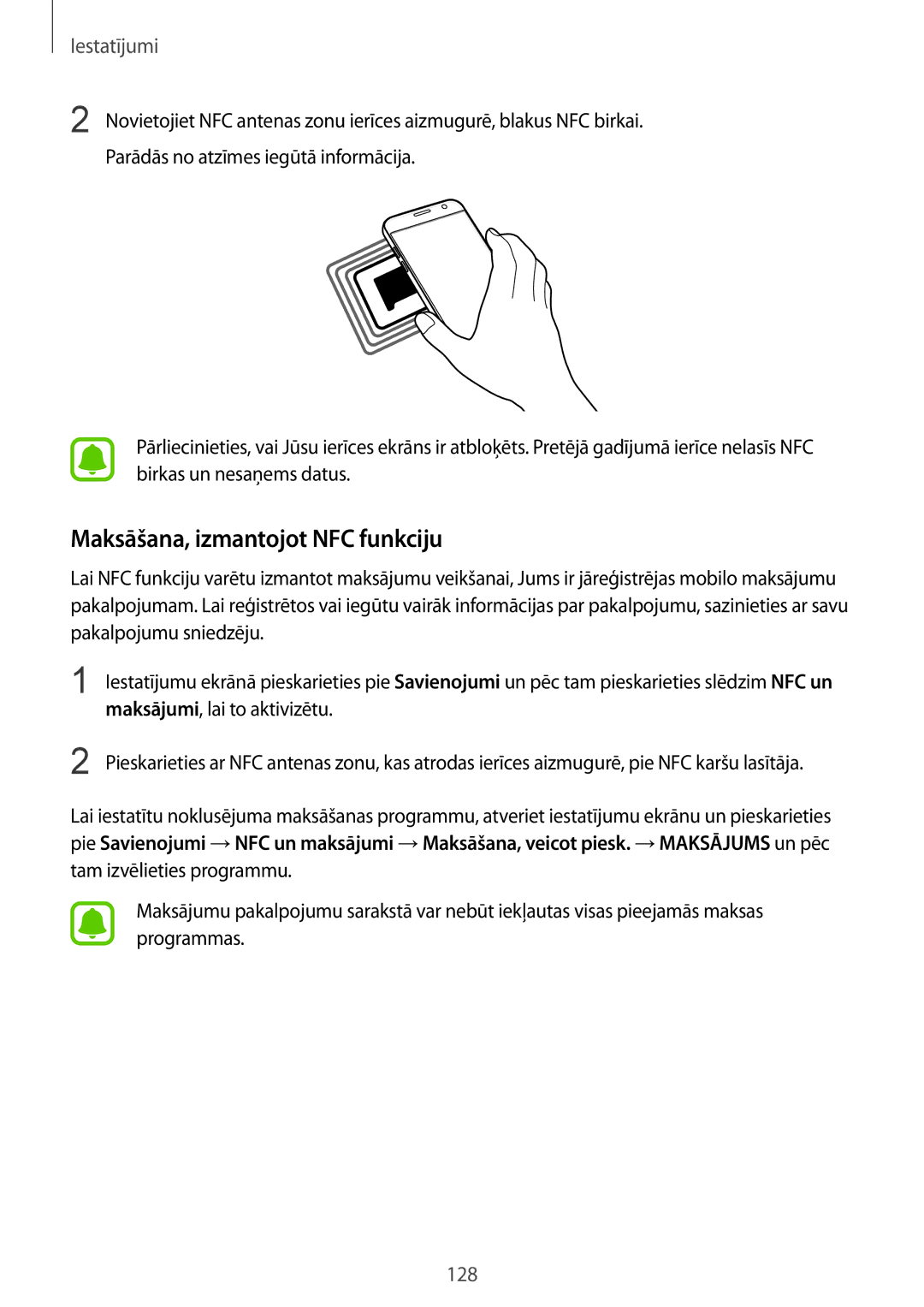 Samsung SM-G930FZDASEB manual Maksāšana, izmantojot NFC funkciju 