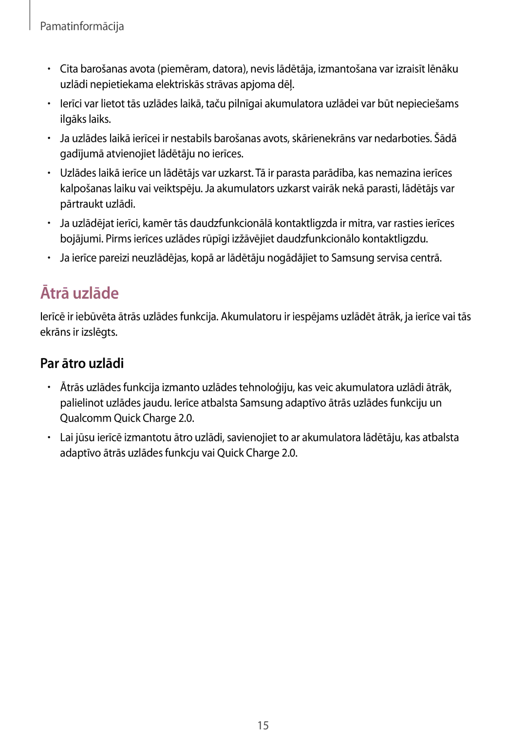 Samsung SM-G930FZDASEB manual Ātrā uzlāde, Par ātro uzlādi 