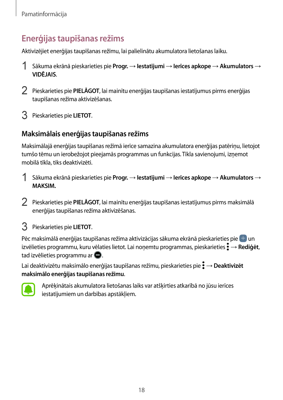 Samsung SM-G930FZDASEB manual Enerģijas taupīšanas režīms, Maksimālais enerģijas taupīšanas režīms 