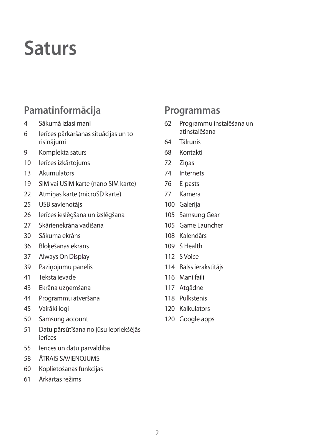 Samsung SM-G930FZDASEB manual Sākumā izlasi mani, Pasts, Koplietošanas funkcijas 61 Ārkārtas režīms 