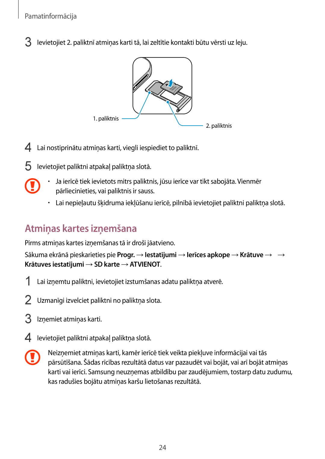 Samsung SM-G930FZDASEB manual Atmiņas kartes izņemšana 