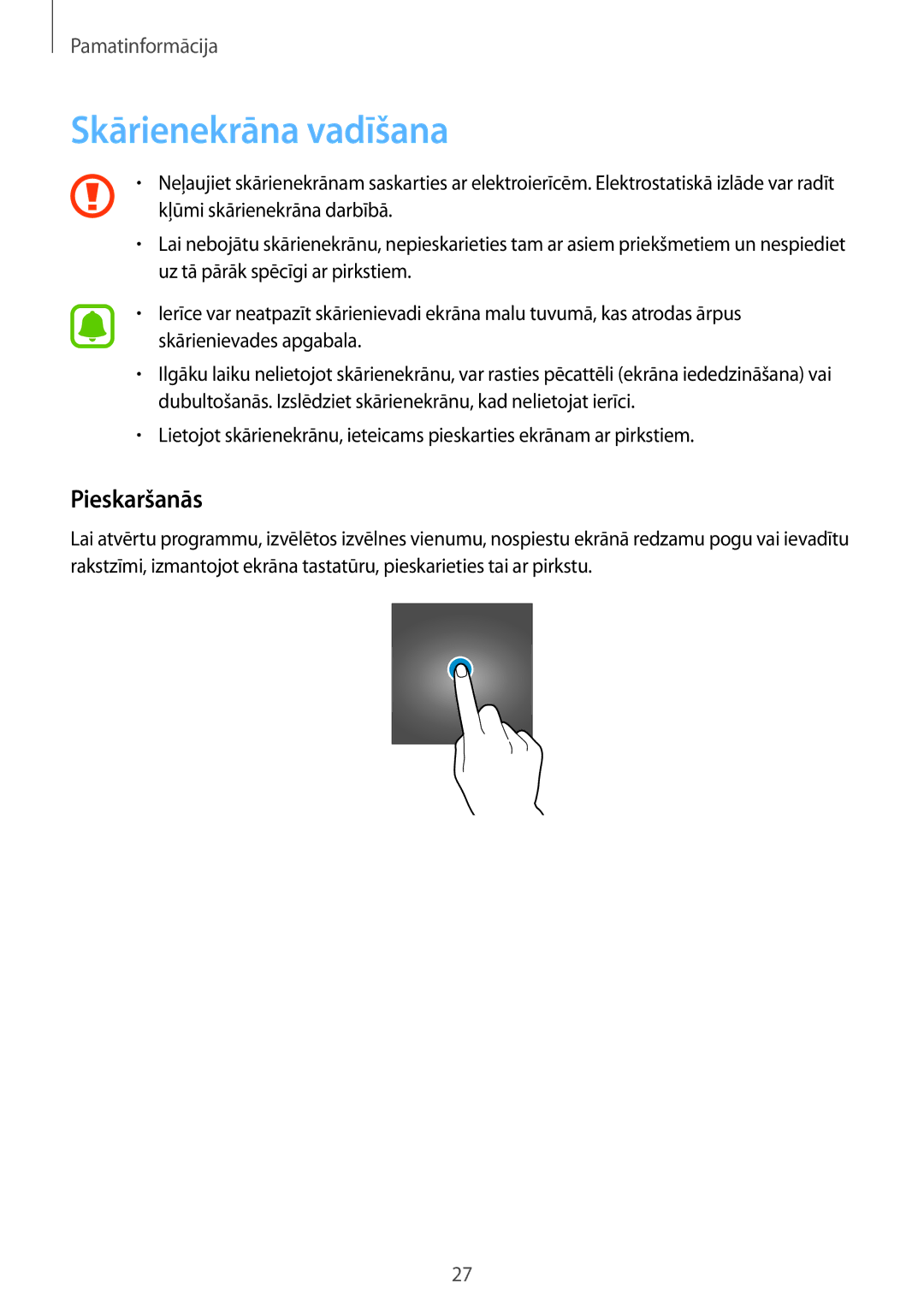 Samsung SM-G930FZDASEB manual Skārienekrāna vadīšana, Pieskaršanās 