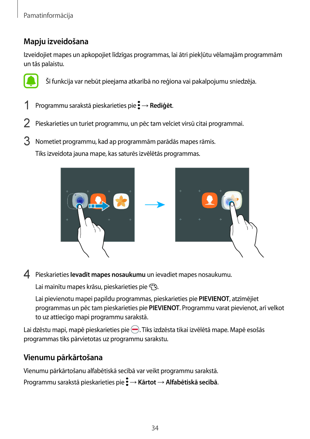 Samsung SM-G930FZDASEB manual Vienumu pārkārtošana 