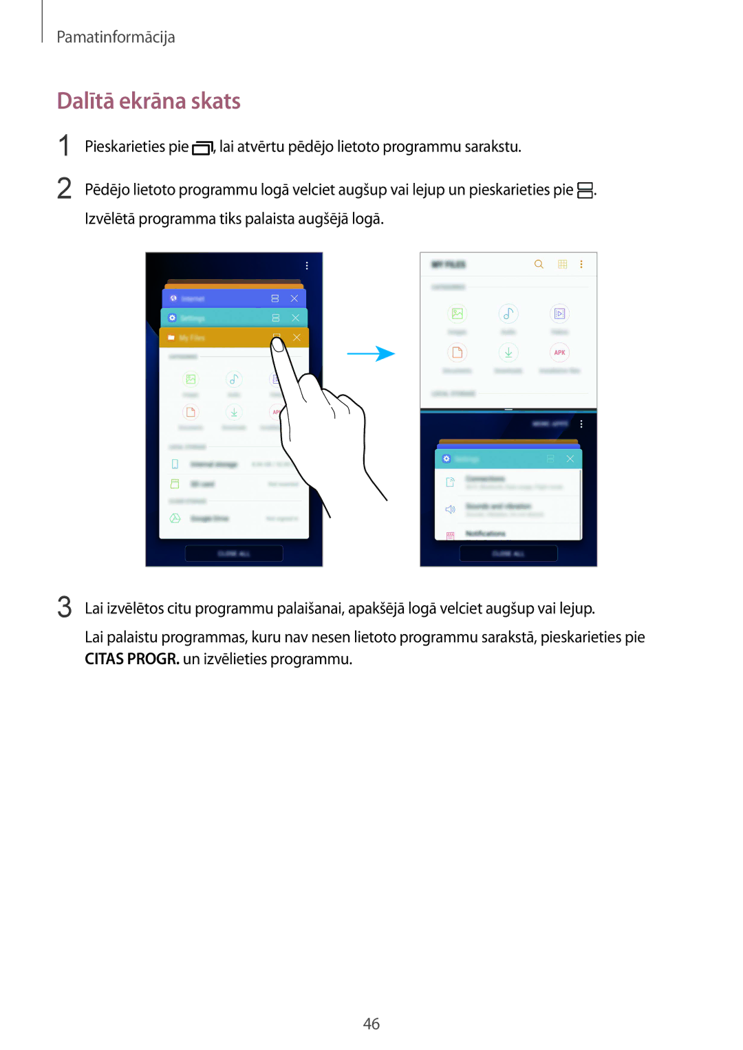 Samsung SM-G930FZDASEB manual Dalītā ekrāna skats 