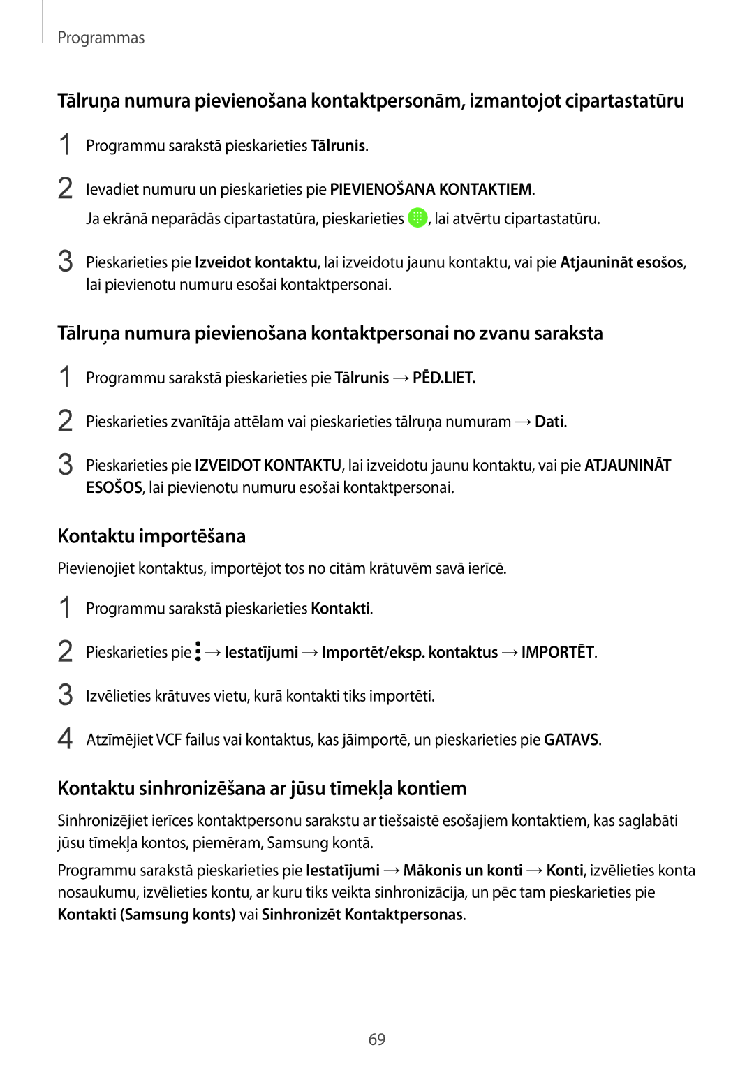 Samsung SM-G930FZDASEB manual Kontaktu importēšana, Kontaktu sinhronizēšana ar jūsu tīmekļa kontiem 