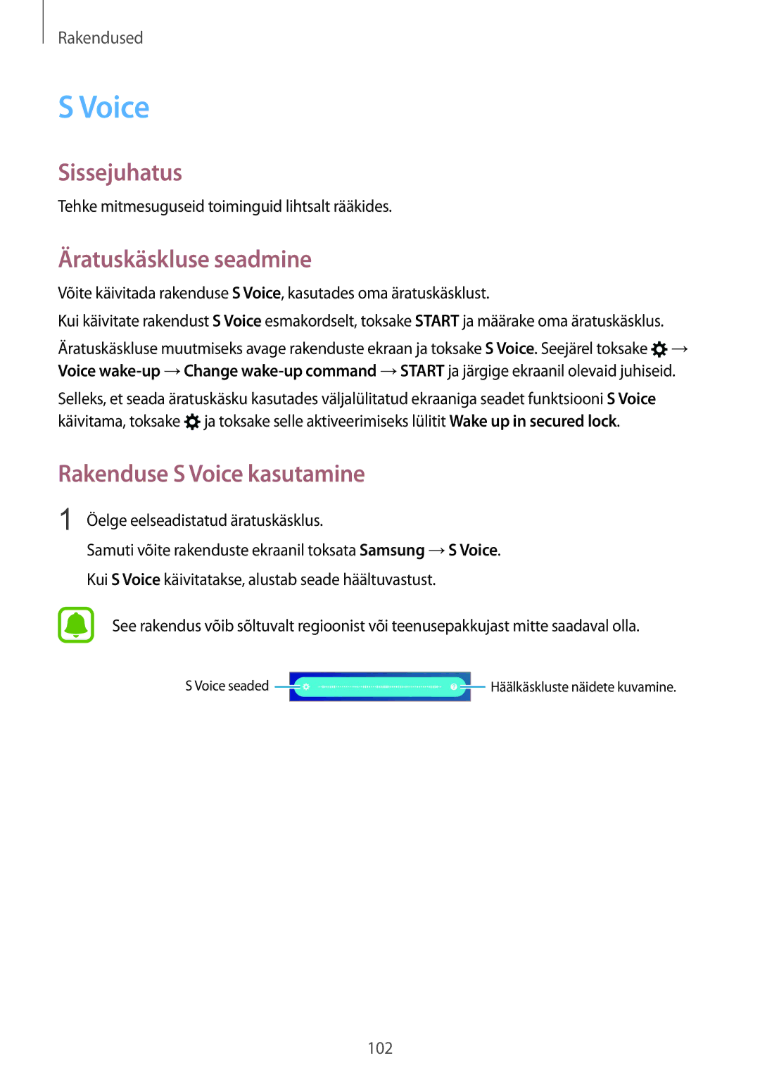 Samsung SM-G930FZDASEB manual Äratuskäskluse seadmine, Rakenduse S Voice kasutamine 