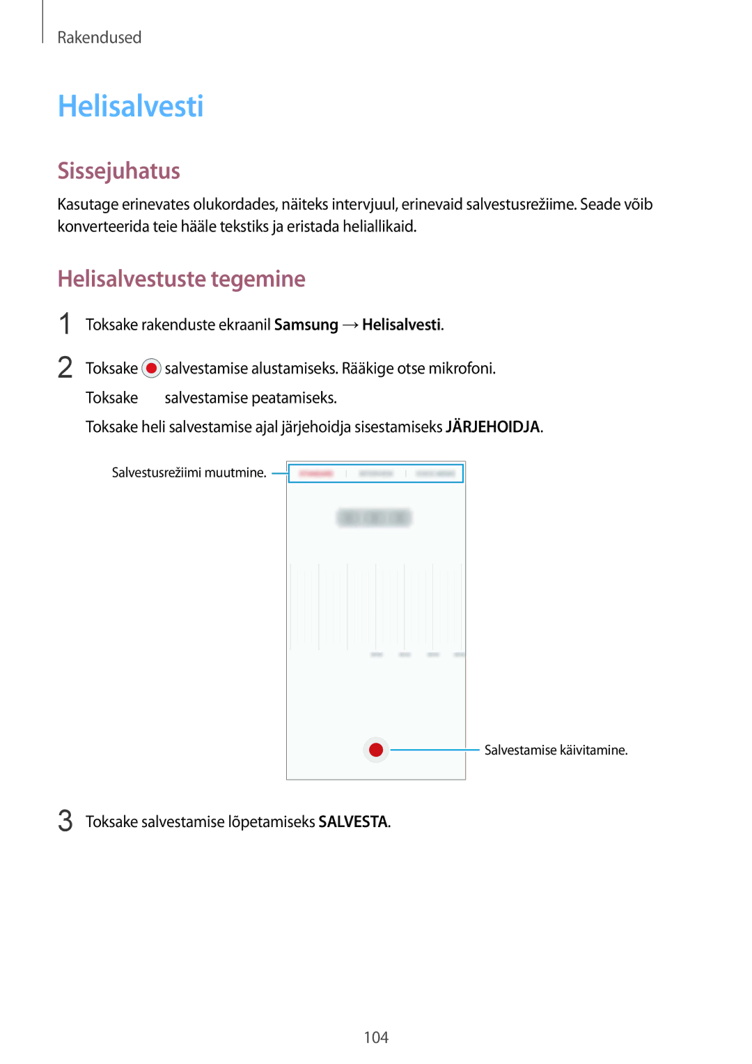 Samsung SM-G930FZDASEB manual Helisalvesti, Helisalvestuste tegemine 