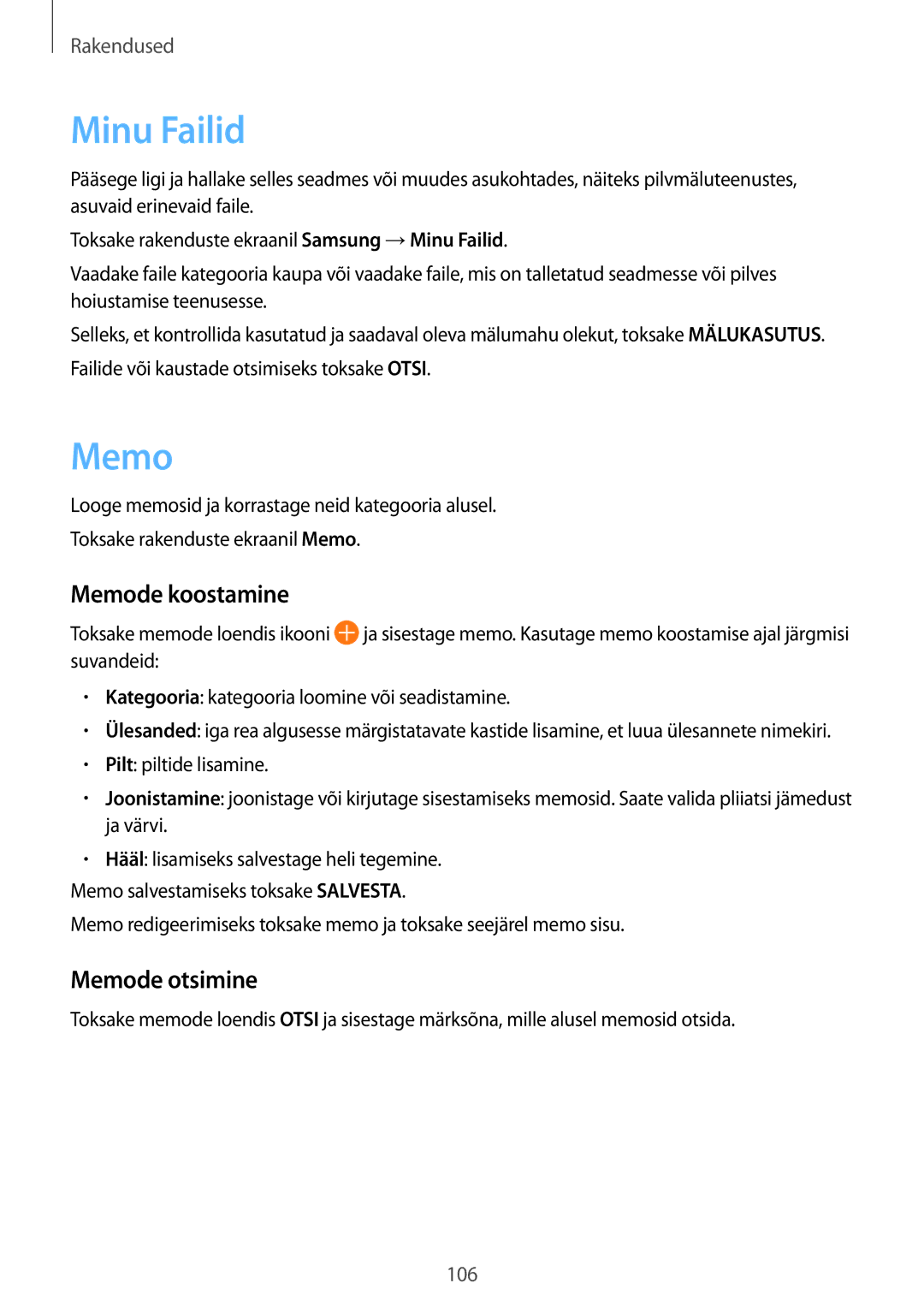 Samsung SM-G930FZDASEB manual Minu Failid, Memode koostamine, Memode otsimine 