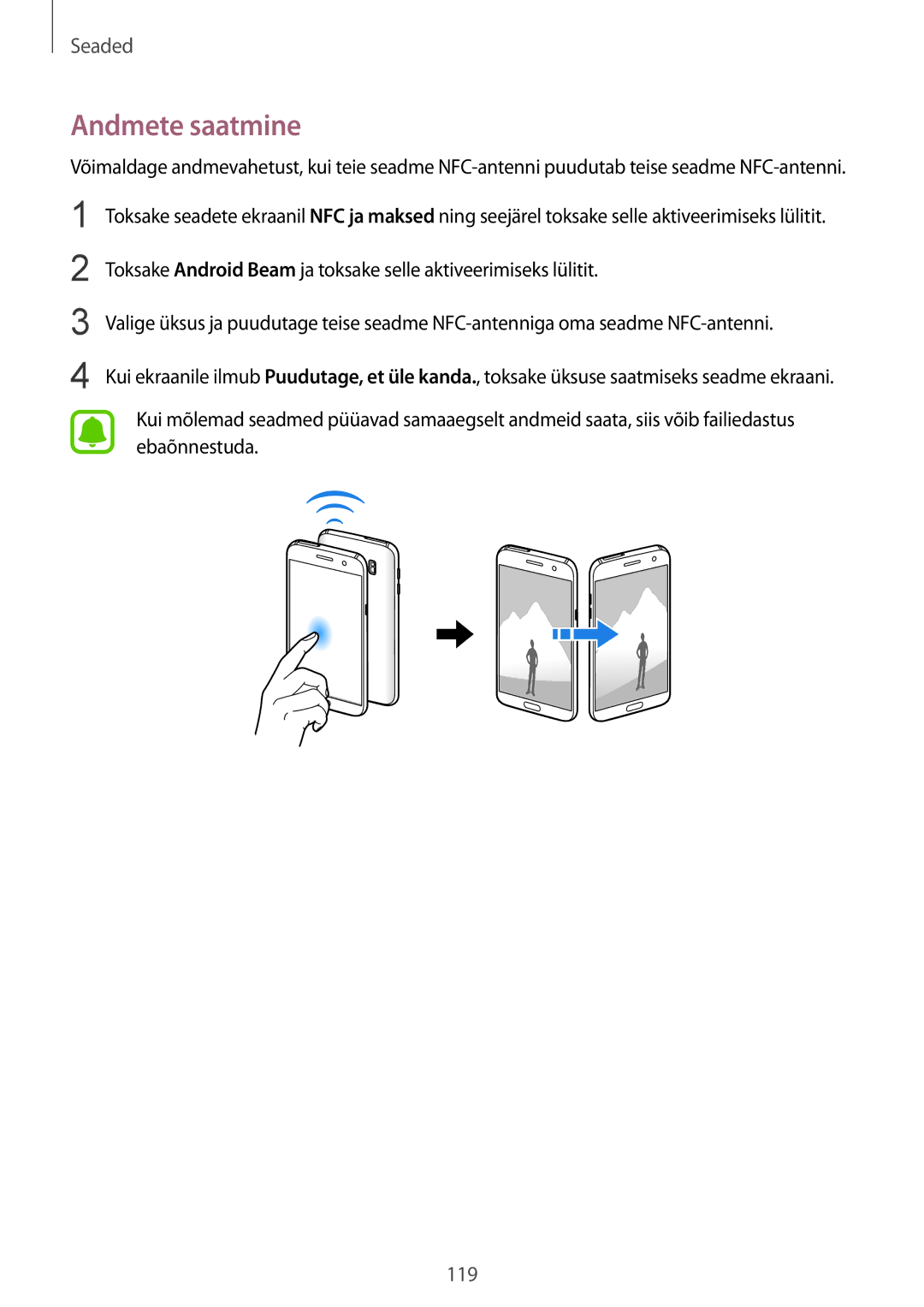 Samsung SM-G930FZDASEB manual Andmete saatmine 