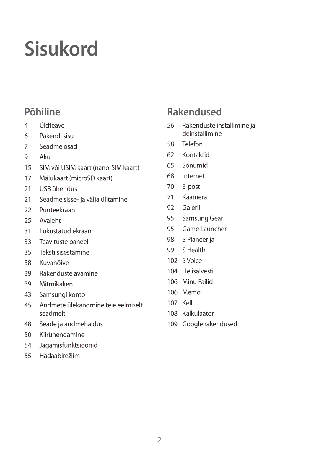 Samsung SM-G930FZDASEB manual Sisukord 