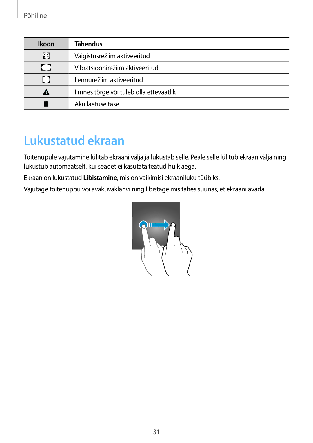 Samsung SM-G930FZDASEB manual Lukustatud ekraan 