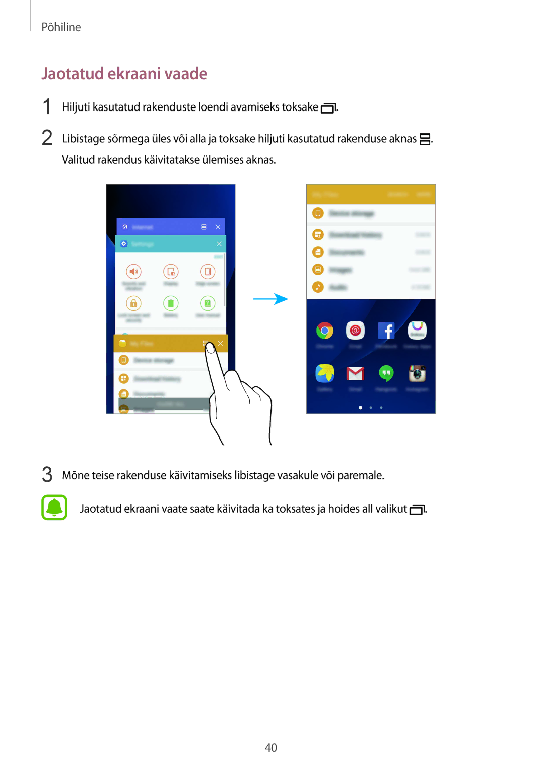 Samsung SM-G930FZDASEB manual Jaotatud ekraani vaade 