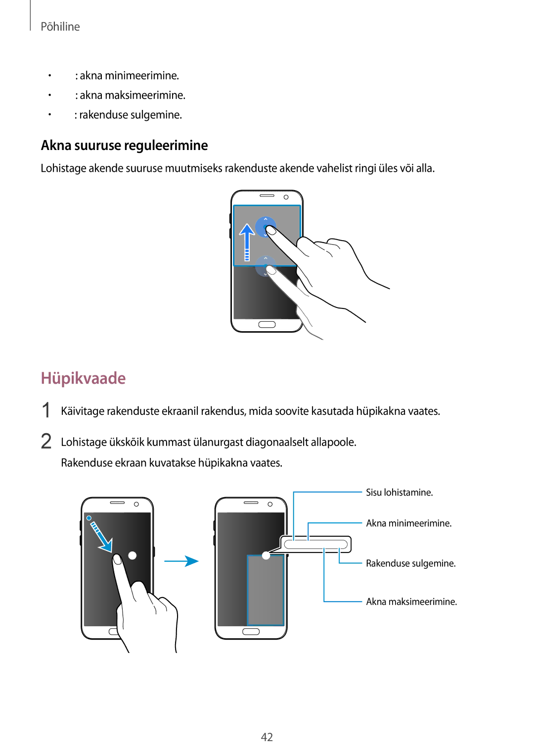 Samsung SM-G930FZDASEB manual Hüpikvaade, Akna suuruse reguleerimine 