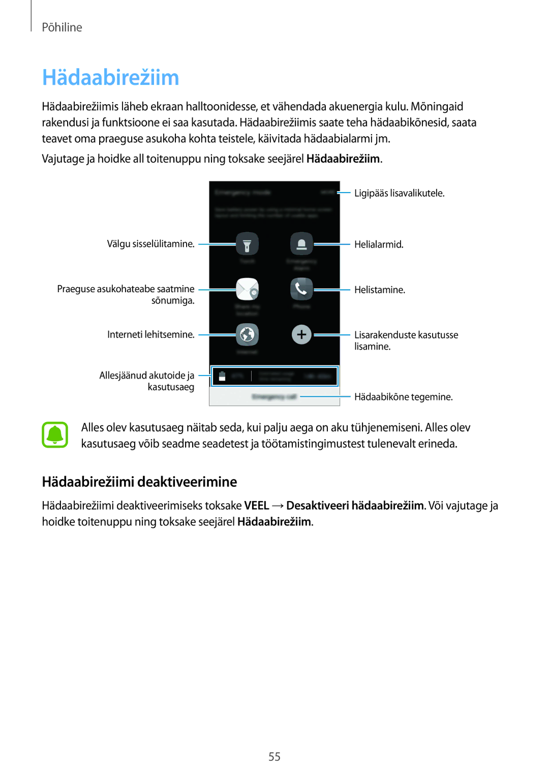 Samsung SM-G930FZDASEB manual Hädaabirežiimi deaktiveerimine 