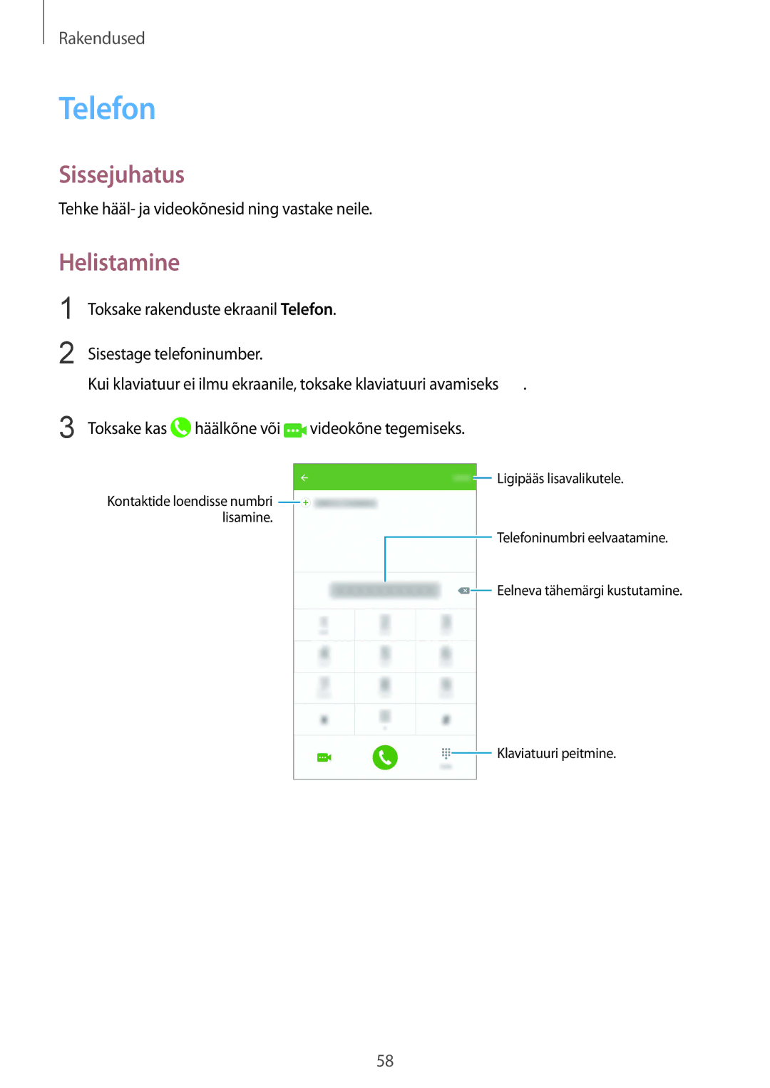 Samsung SM-G930FZDASEB manual Telefon, Helistamine 