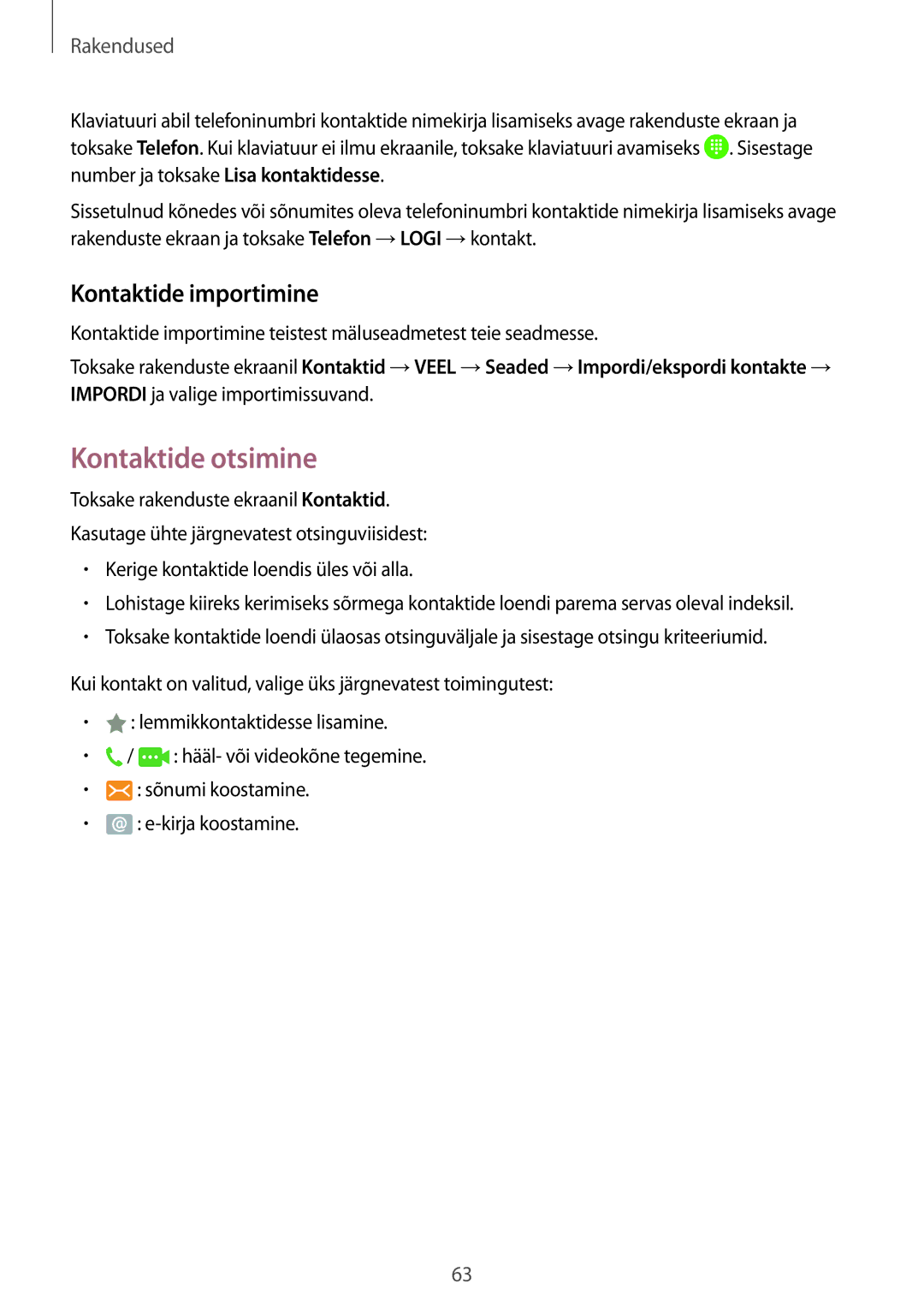 Samsung SM-G930FZDASEB manual Kontaktide otsimine, Kontaktide importimine 