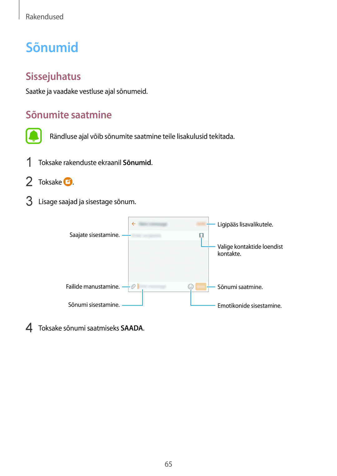 Samsung SM-G930FZDASEB manual Sõnumid, Sõnumite saatmine 