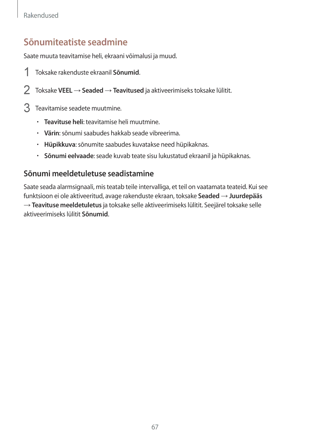 Samsung SM-G930FZDASEB manual Sõnumiteatiste seadmine, Sõnumi meeldetuletuse seadistamine 