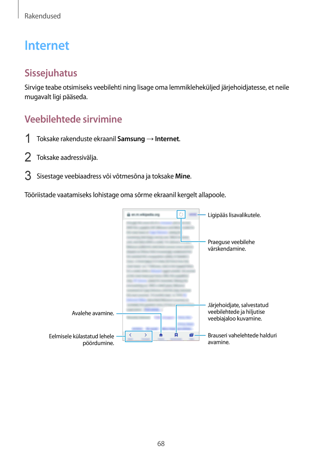 Samsung SM-G930FZDASEB manual Internet, Veebilehtede sirvimine 