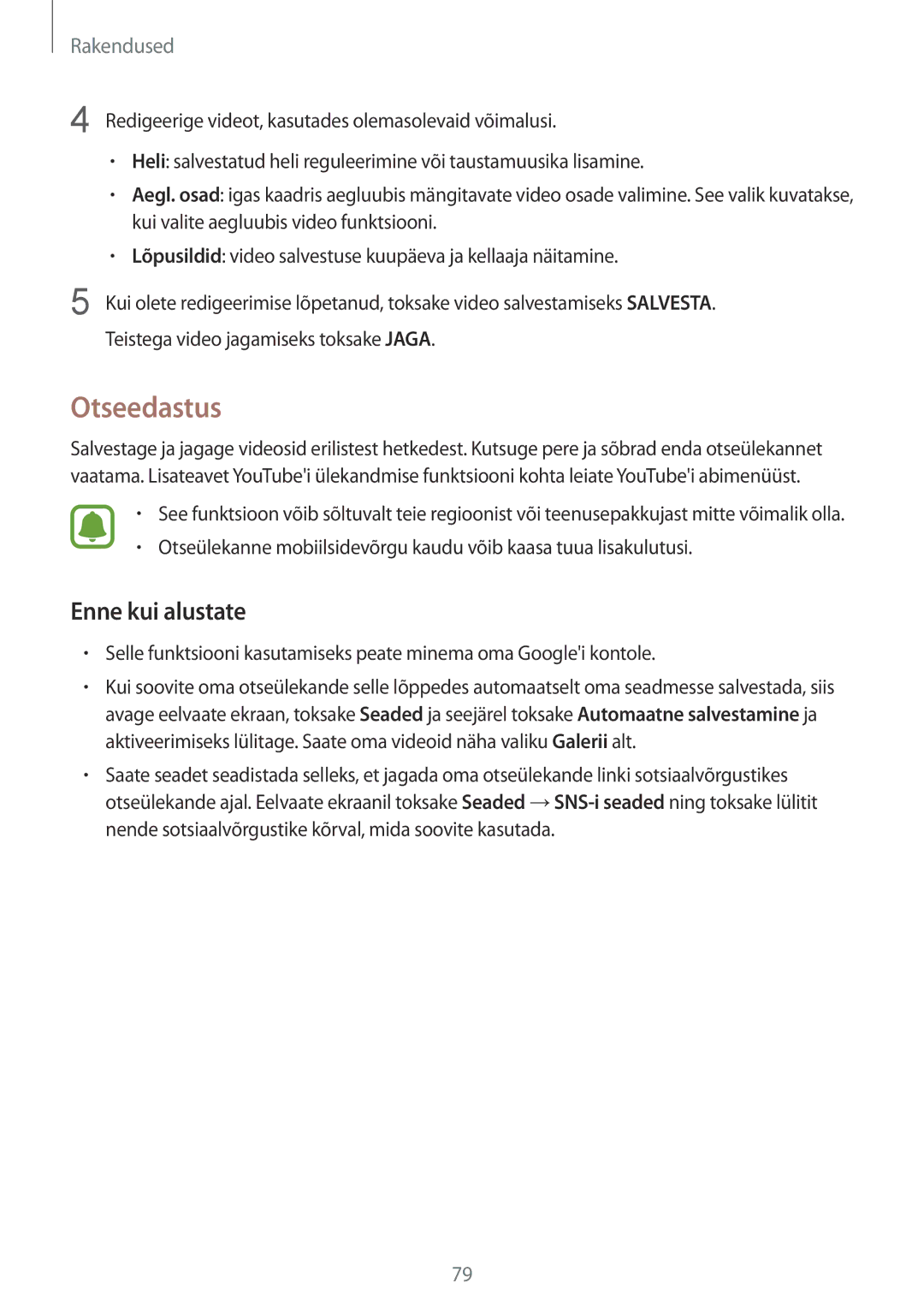 Samsung SM-G930FZDASEB manual Otseedastus, Enne kui alustate 