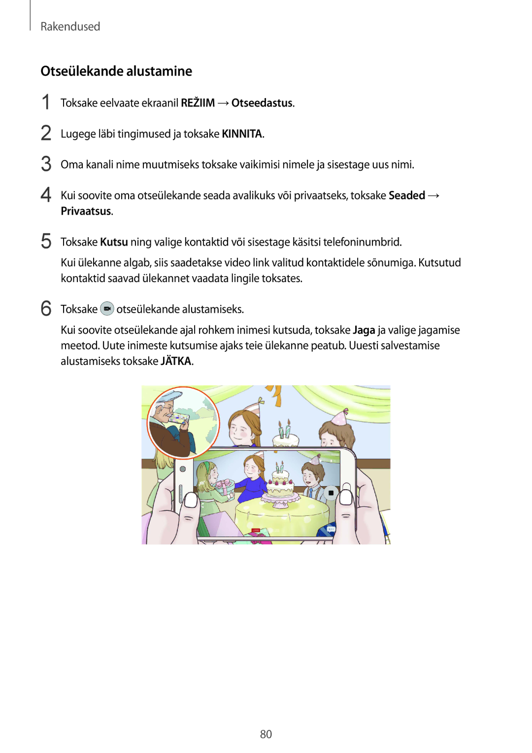 Samsung SM-G930FZDASEB manual Otseülekande alustamine, Privaatsus 