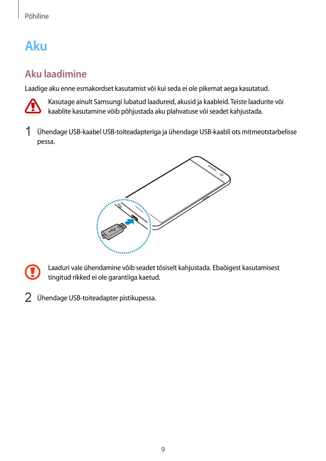 Samsung SM-G930FZDASEB manual Aku laadimine 