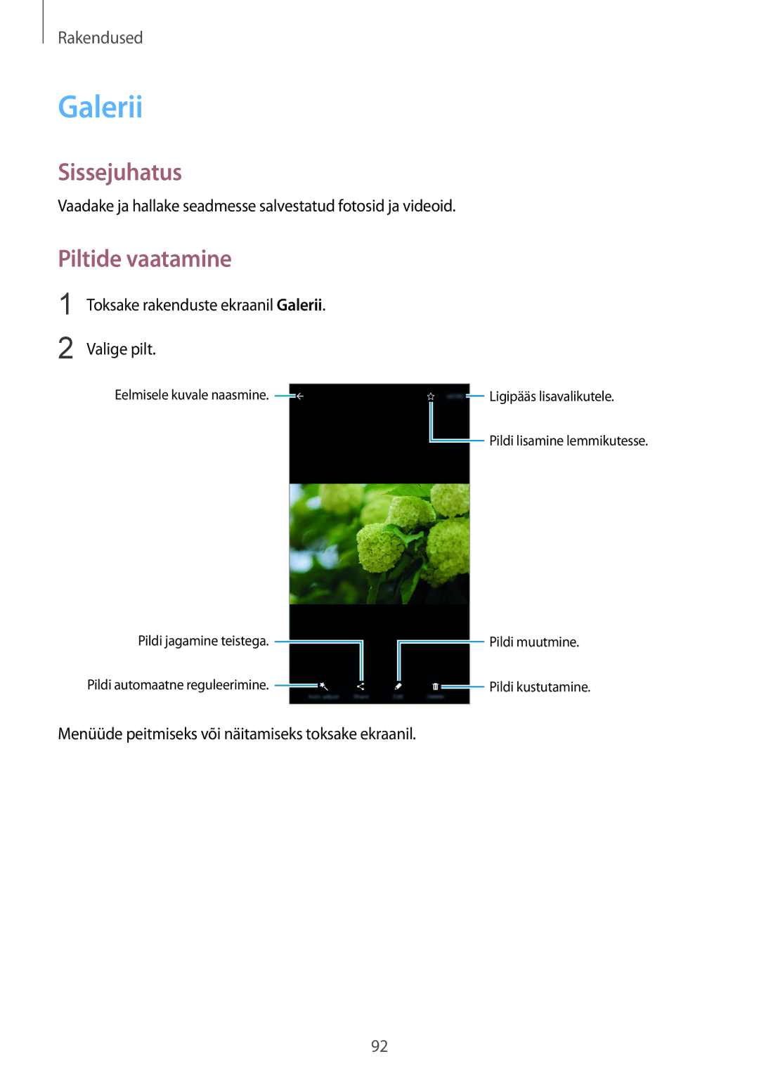 Samsung SM-G930FZDASEB manual Galerii, Piltide vaatamine 