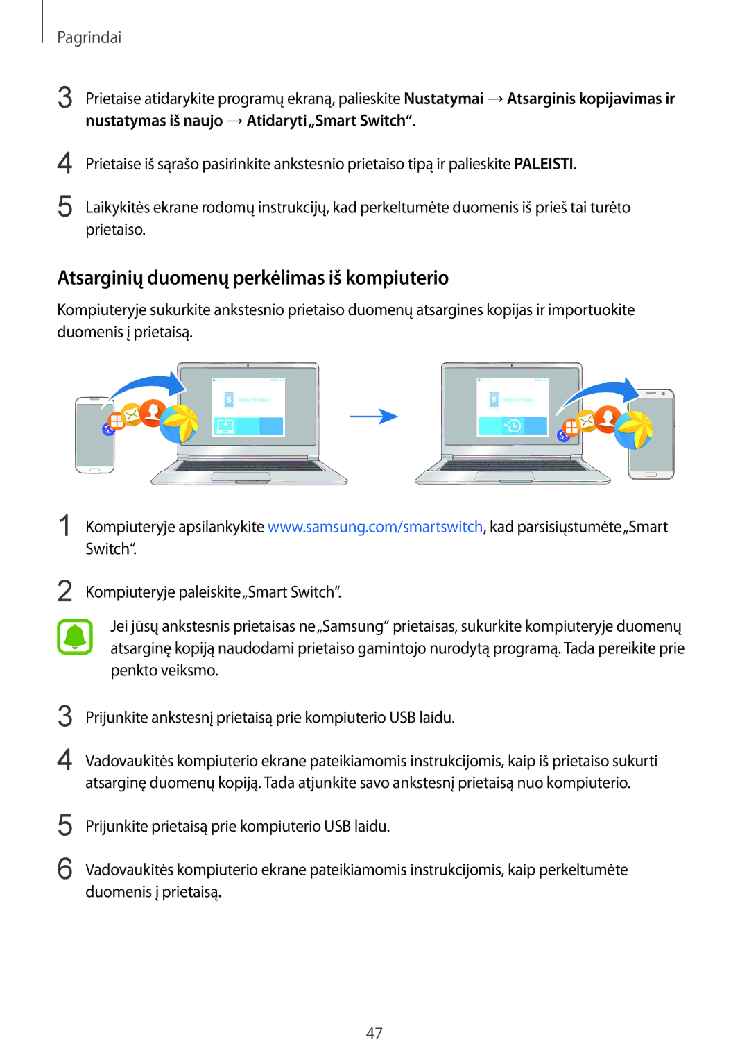 Samsung SM-G930FZDASEB manual Atsarginių duomenų perkėlimas iš kompiuterio 