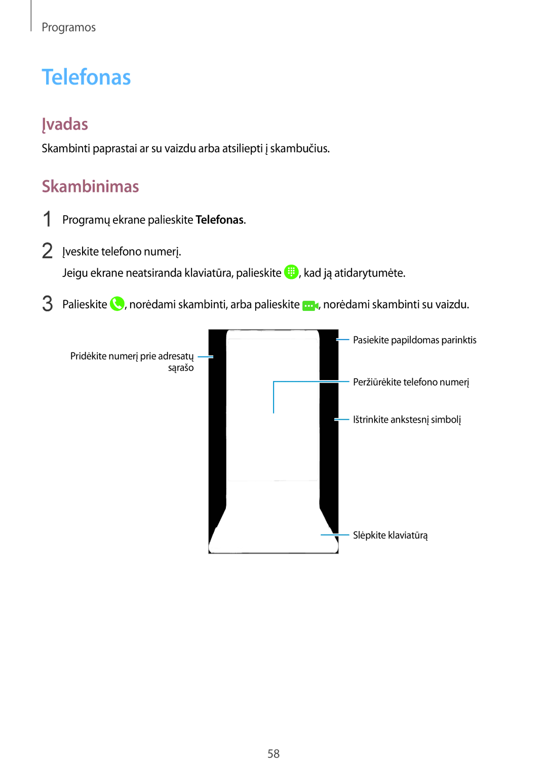 Samsung SM-G930FZDASEB manual Telefonas, Skambinimas 