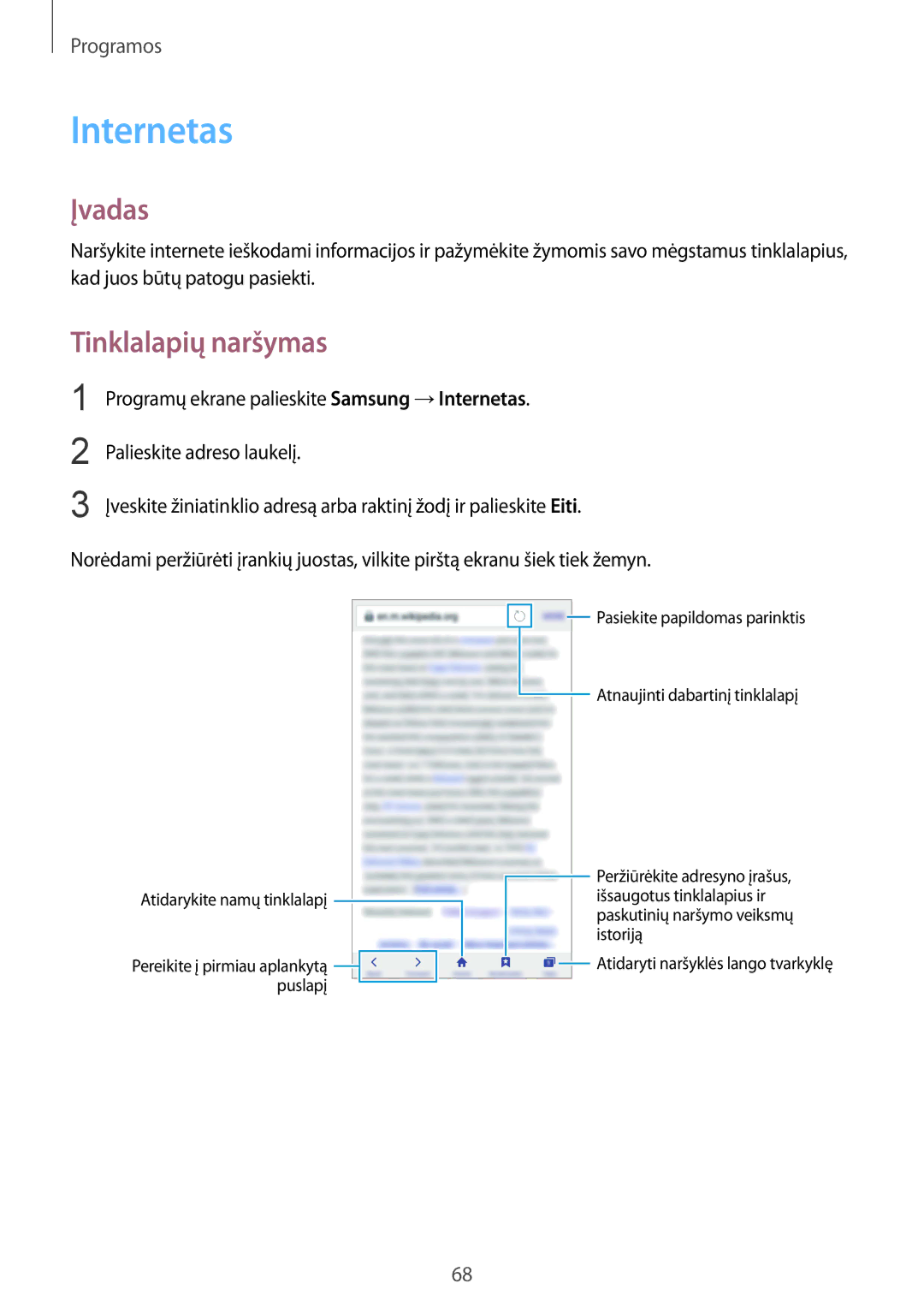 Samsung SM-G930FZDASEB manual Internetas, Tinklalapių naršymas 