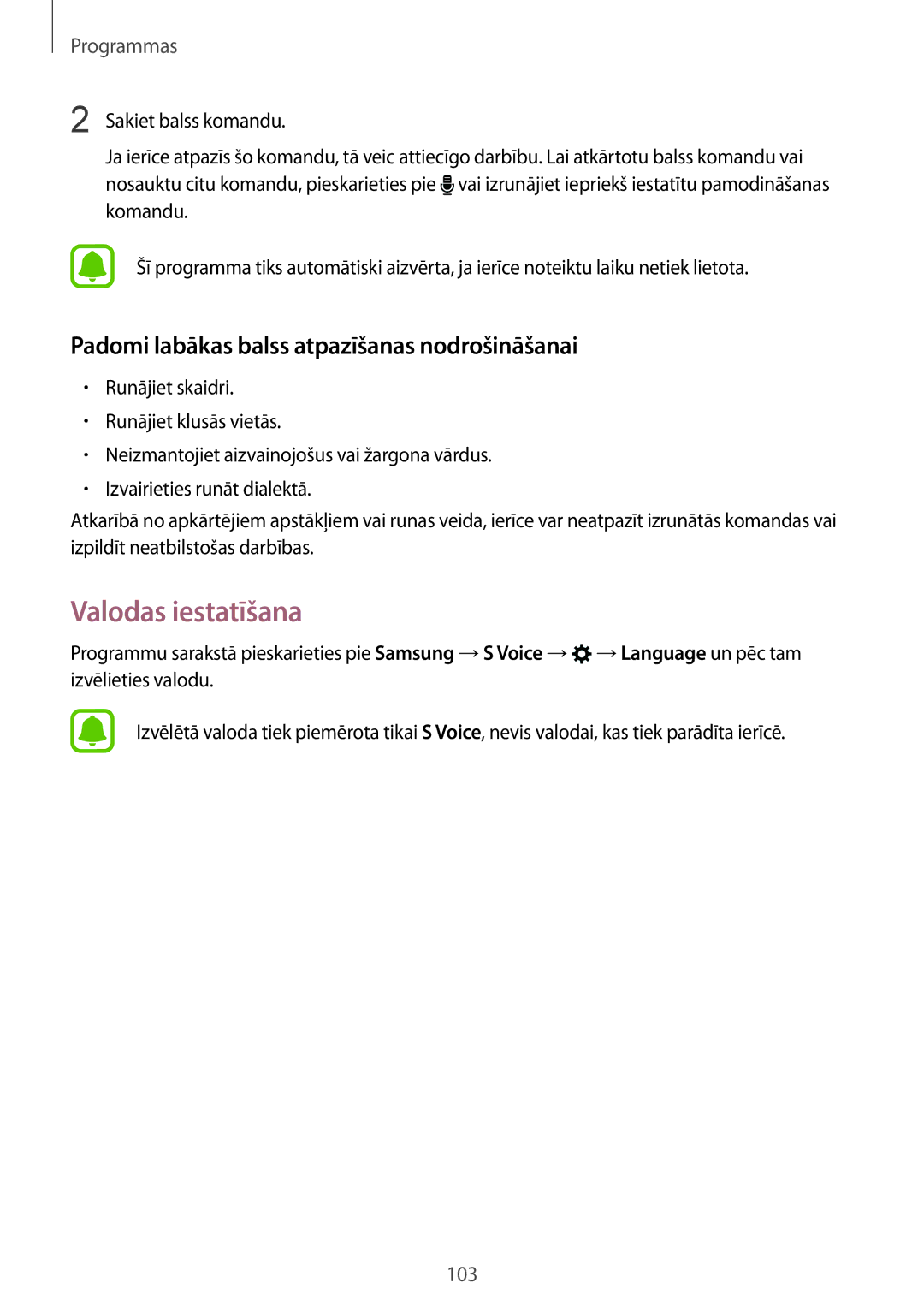 Samsung SM-G930FZDASEB manual Valodas iestatīšana, Padomi labākas balss atpazīšanas nodrošināšanai 