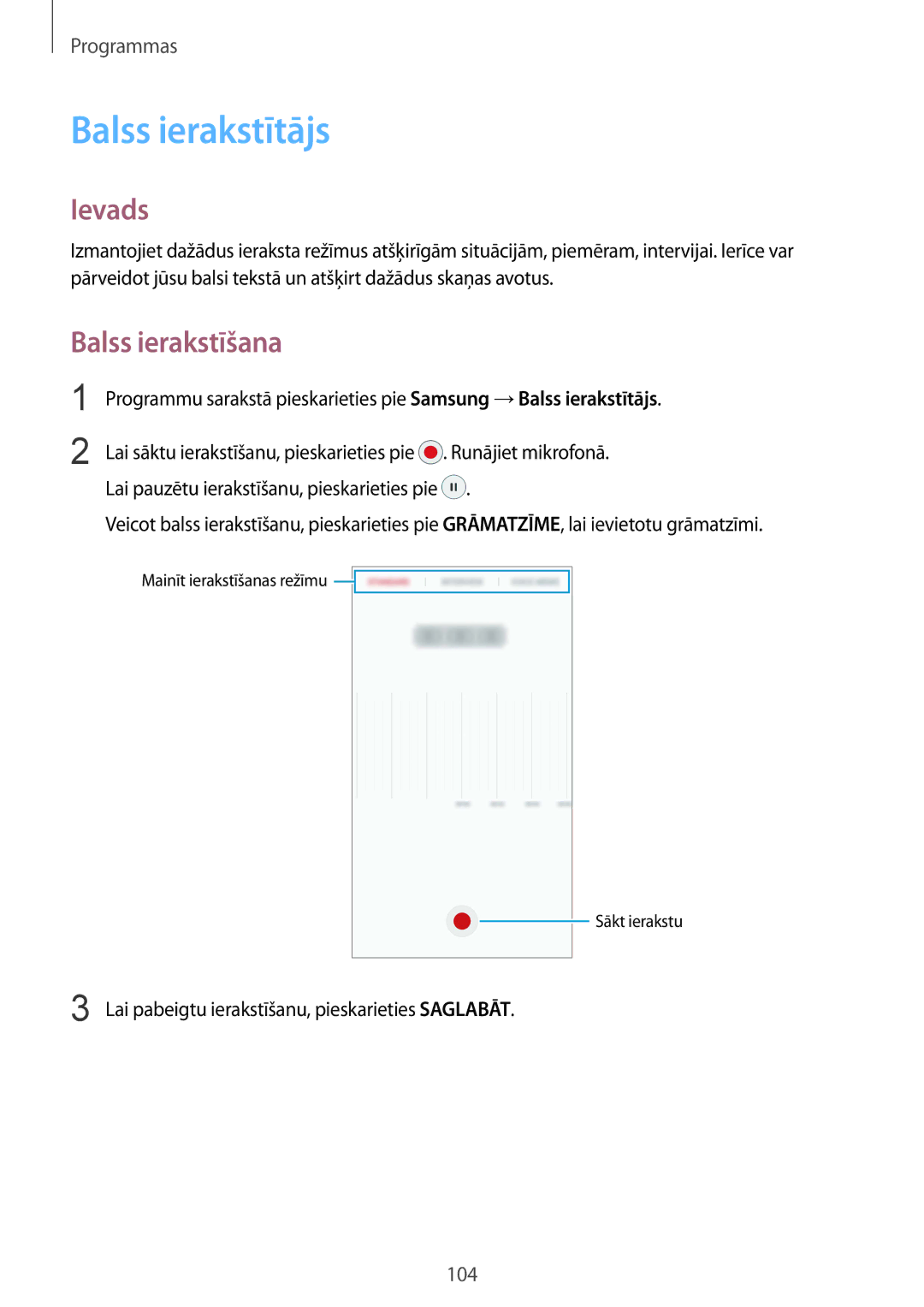 Samsung SM-G930FZDASEB manual Balss ierakstītājs, Balss ierakstīšana 