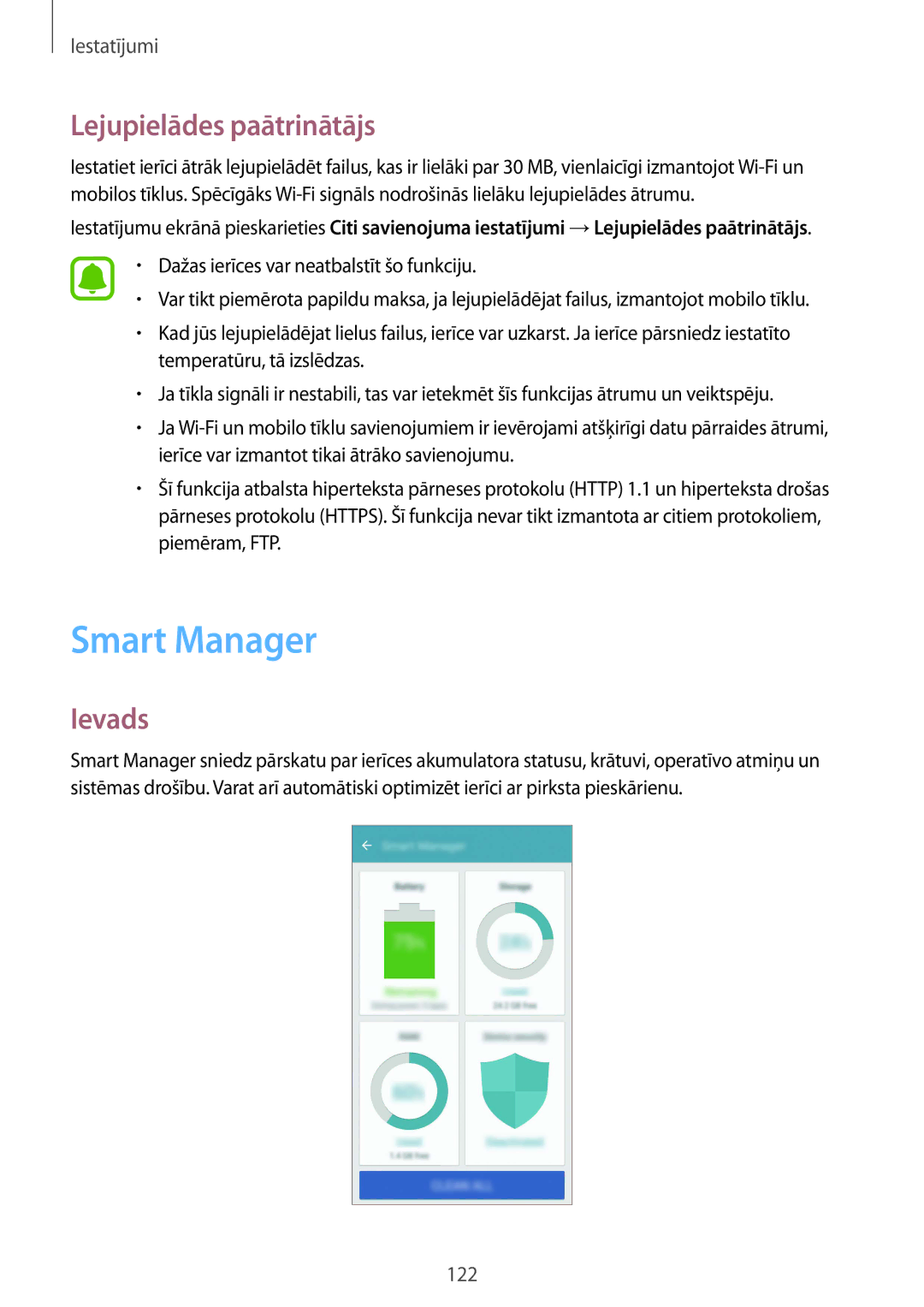 Samsung SM-G930FZDASEB manual Smart Manager, Lejupielādes paātrinātājs 