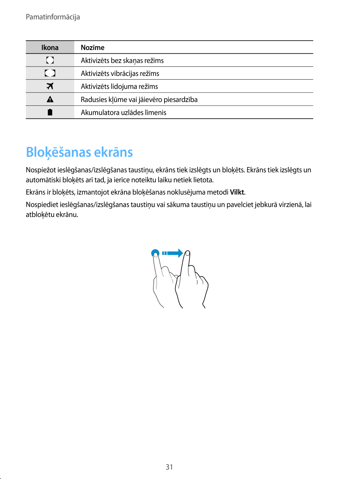 Samsung SM-G930FZDASEB manual Bloķēšanas ekrāns 