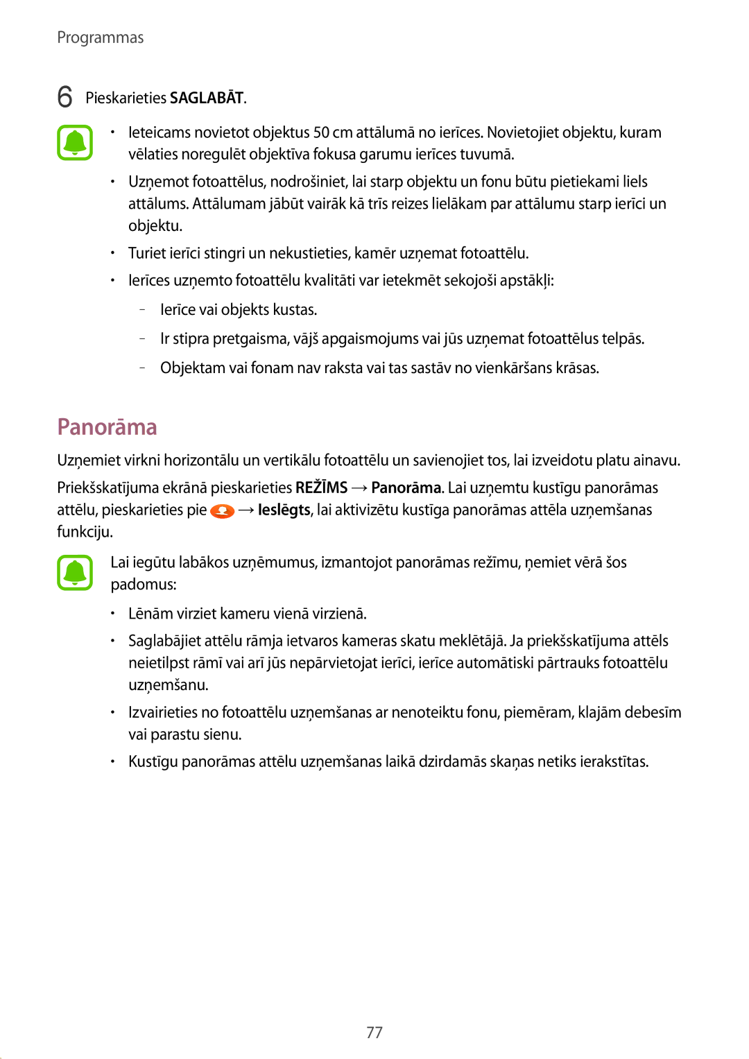 Samsung SM-G930FZDASEB manual Panorāma 