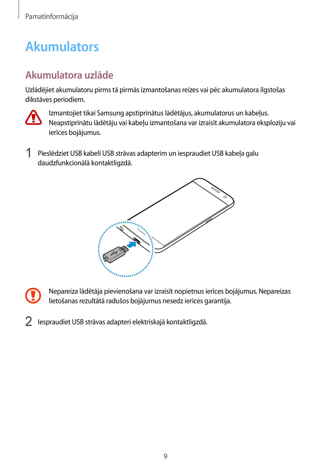 Samsung SM-G930FZDASEB manual Akumulators, Akumulatora uzlāde 