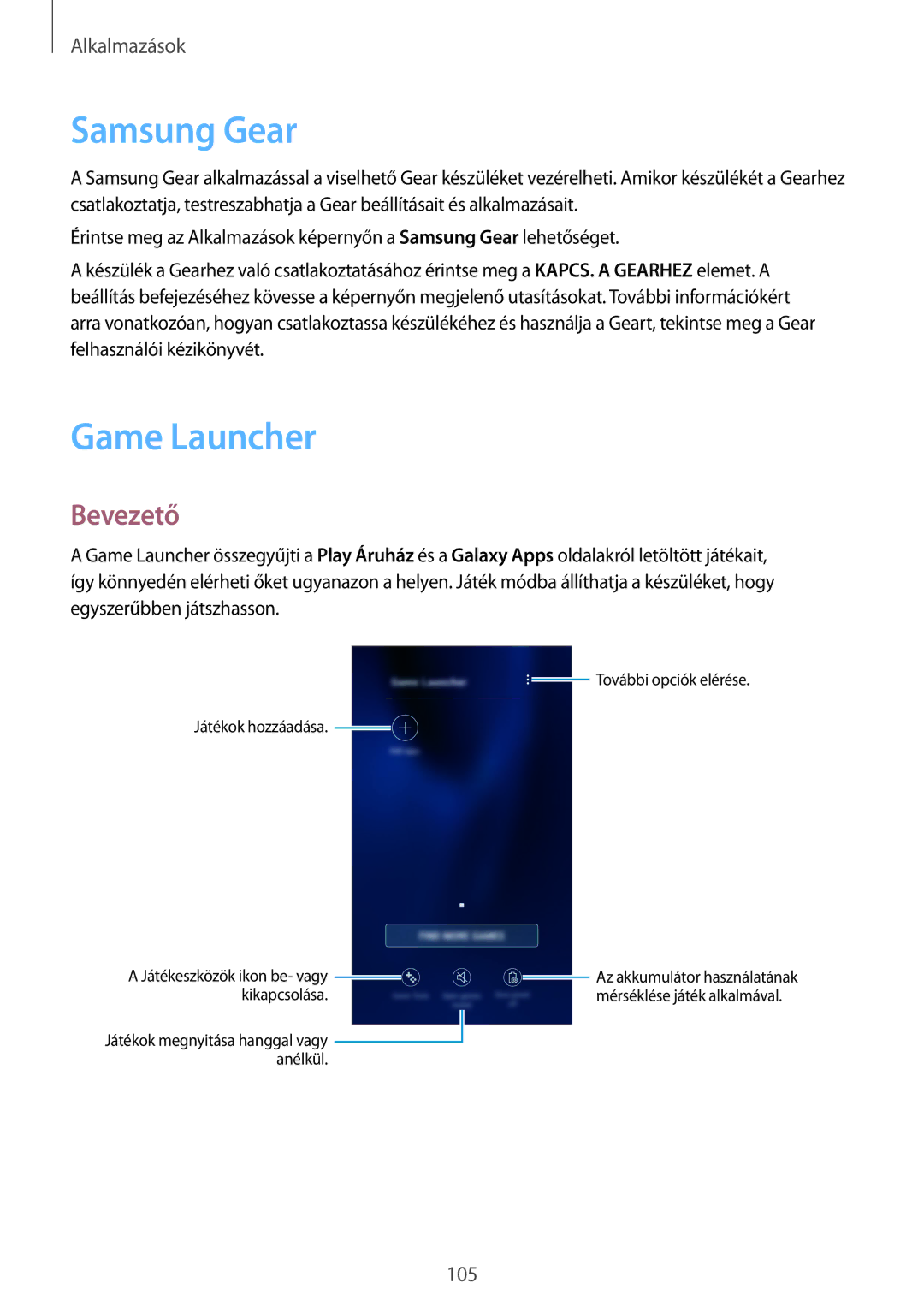 Samsung SM-G930FZDAXEH manual Samsung Gear, Game Launcher 